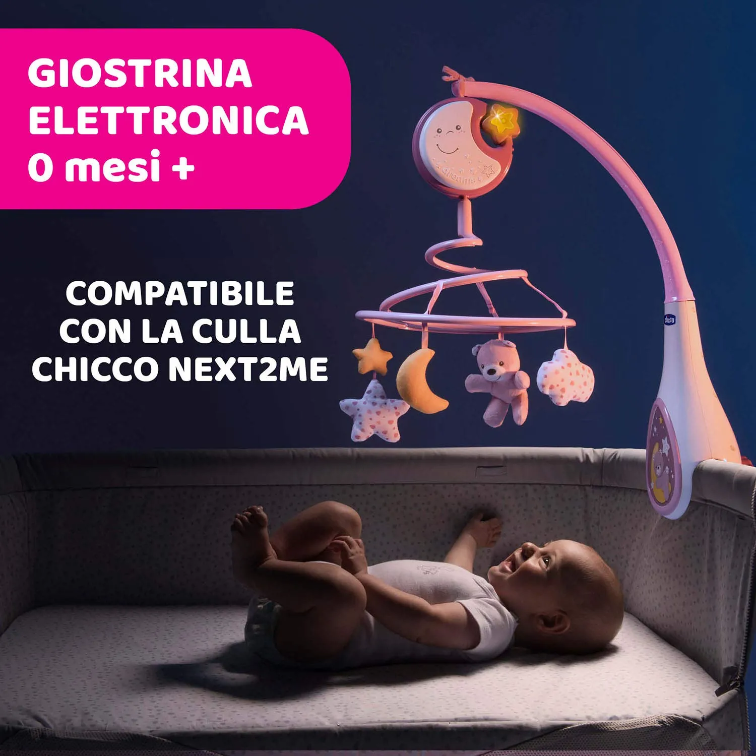 Chicco Next2Dreams Giostrina Neonato 3in1 con Carillon Elettronico, Rosa - immagine 2