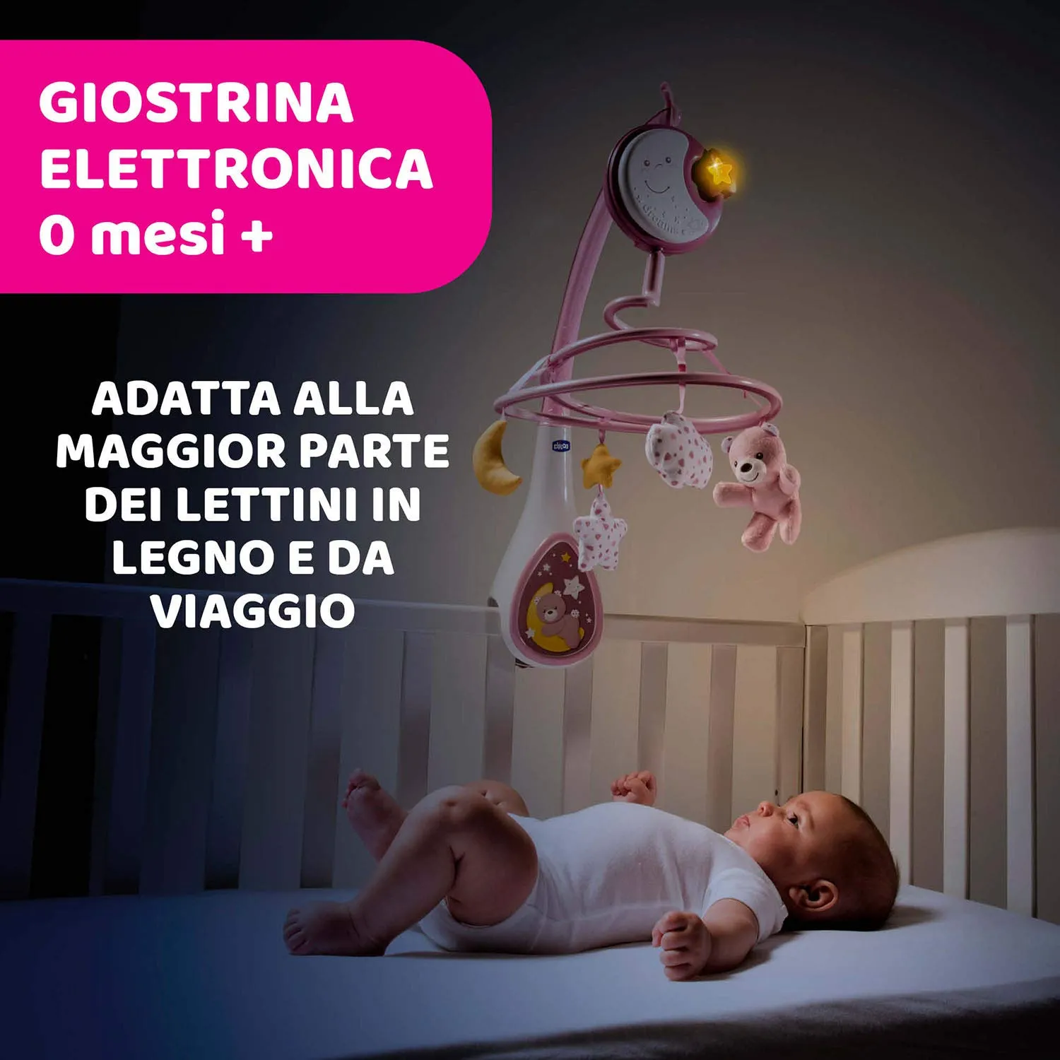 Chicco Next2Dreams Giostrina Neonato 3in1 con Carillon Elettronico, Rosa - immagine 3