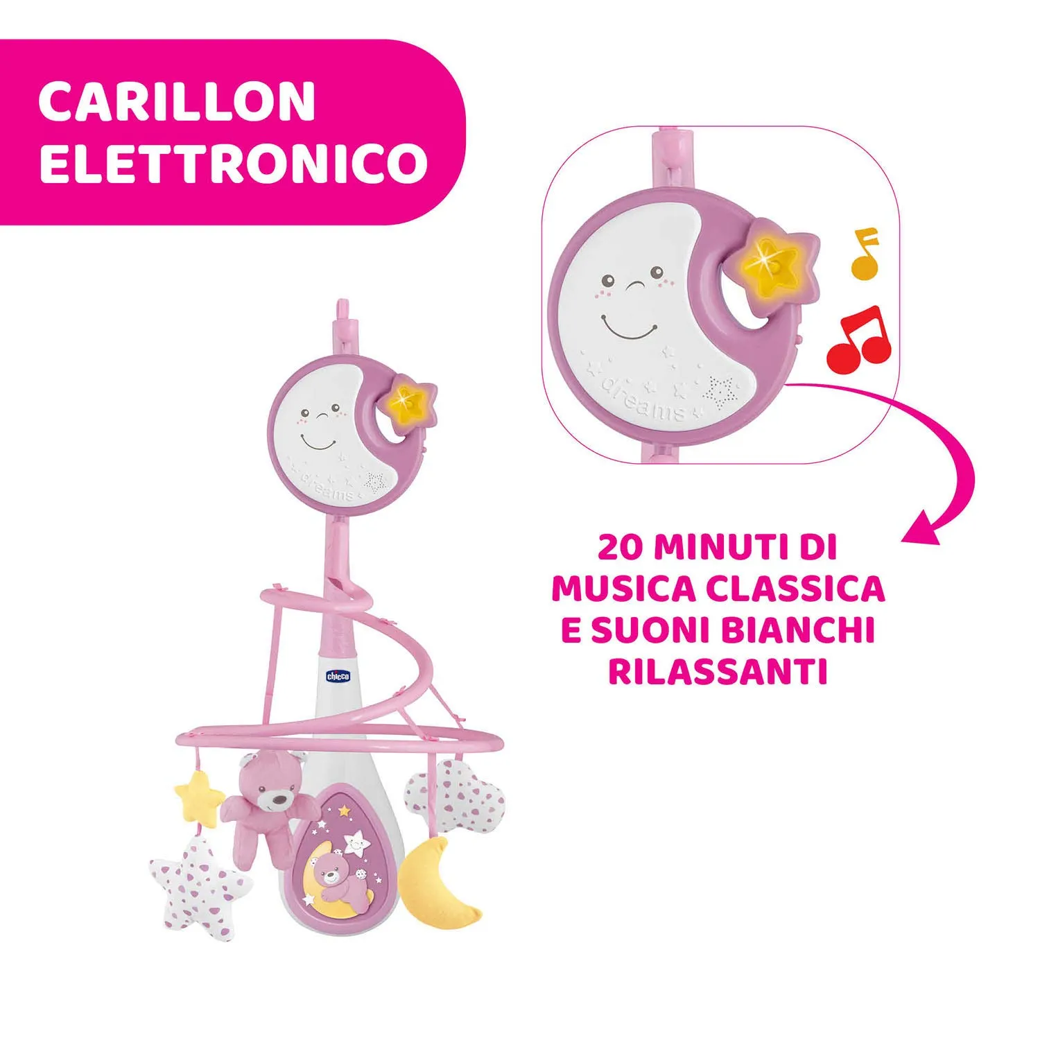 Chicco Next2Dreams Giostrina Neonato 3in1 con Carillon Elettronico, Rosa - immagine 5