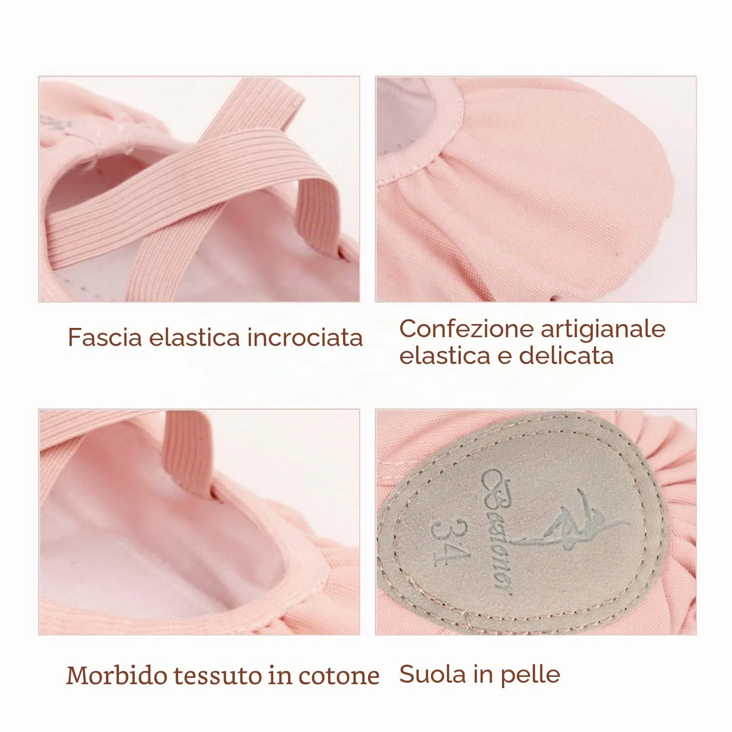 Bezioner Balletto Scarpe di Tela Split Pantofole Sole di Danza Rosa 25 - immagine 6