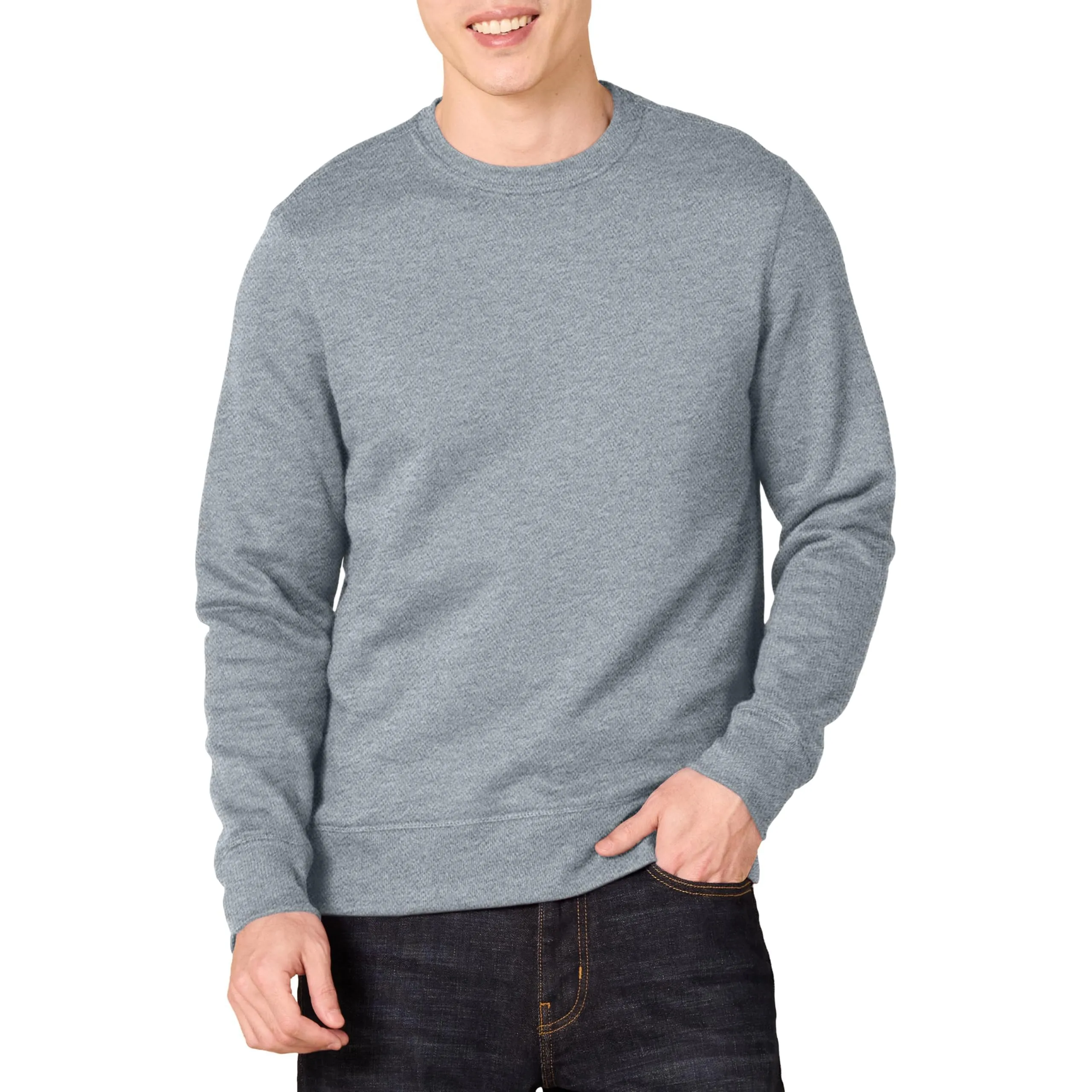 Amazon Essentials Felpa girocollo in pile Uomo, Grigio Chiaro Puntinato, M - immagine 1
