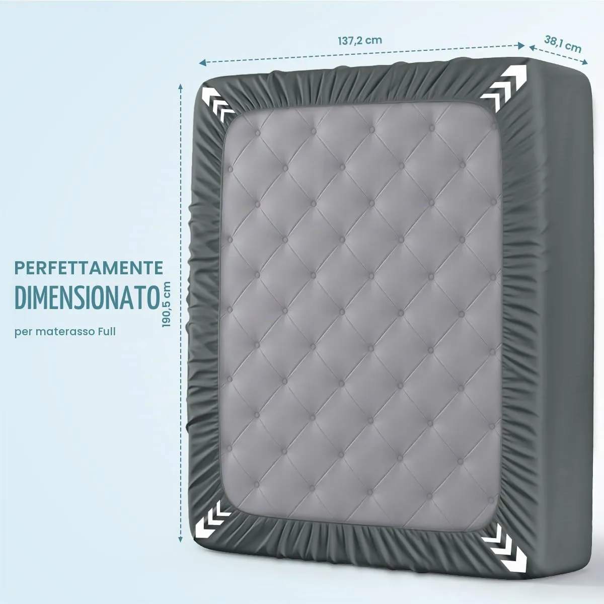 Utopia Bedding Coprimaterasso Impermeabile, Full Size, Spugna 200 g/m², Grigio - immagine 4