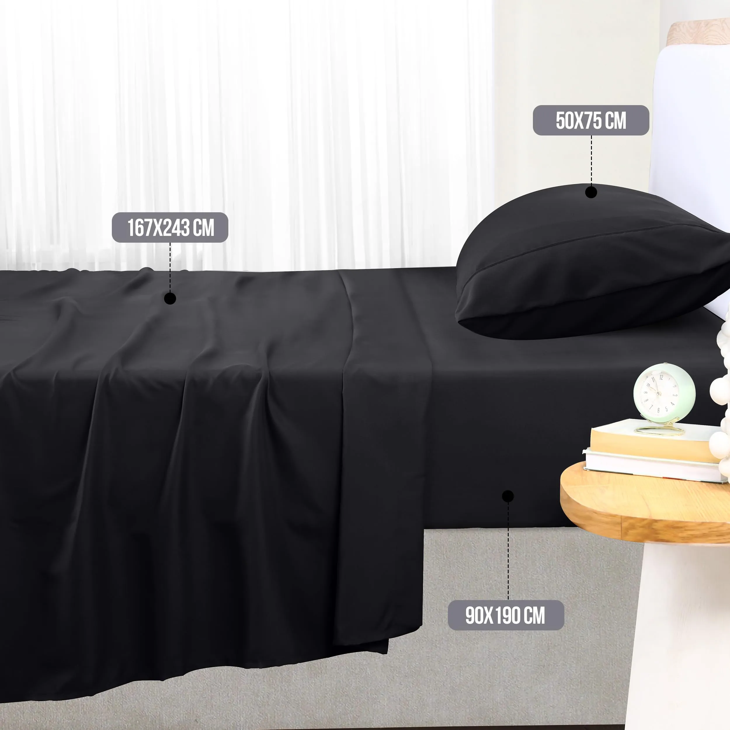 Utopia Bedding Set Lenzuola Letto 3 Pezzi, 90x190cm, Nero - immagine 2