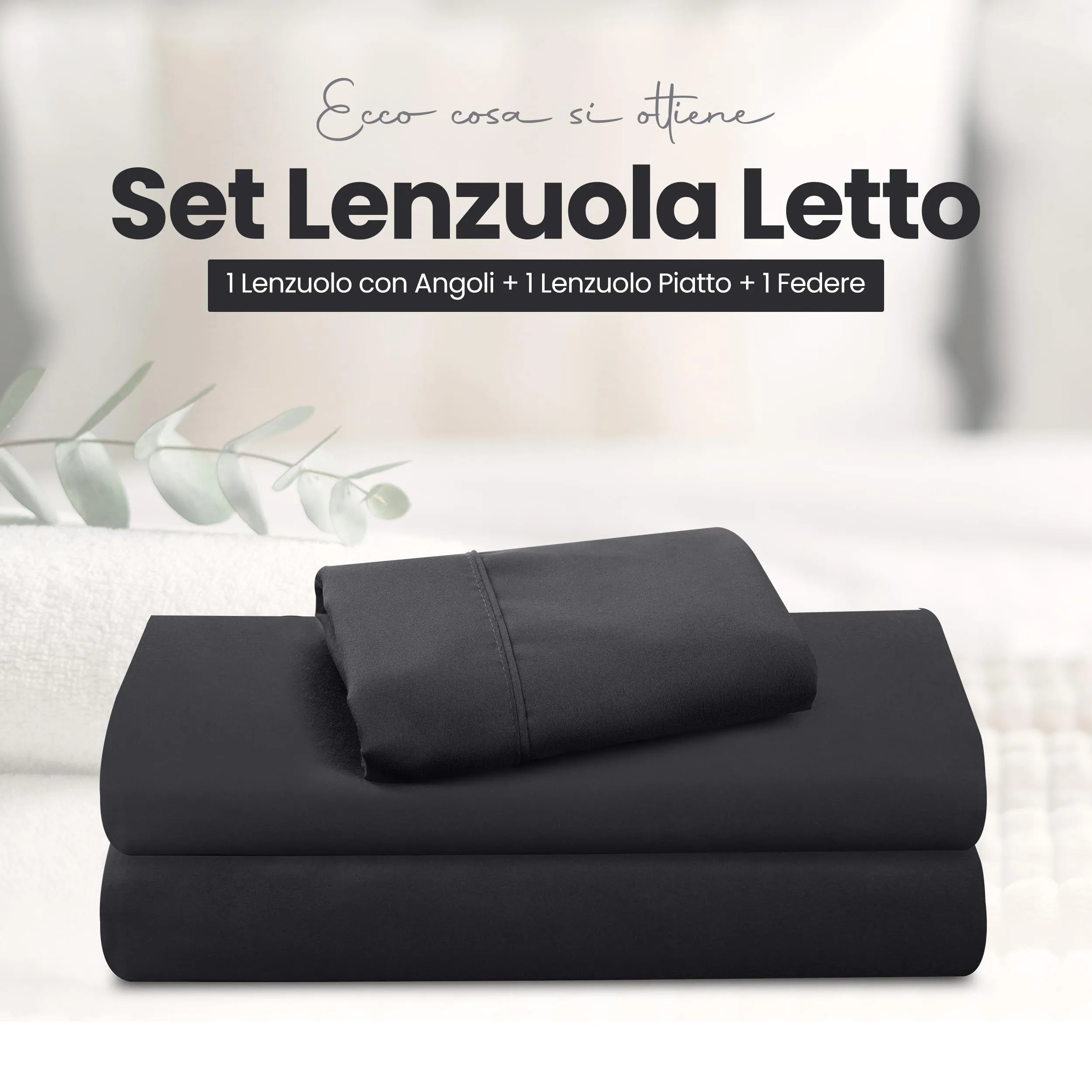 Utopia Bedding Set Lenzuola Letto 3 Pezzi, 90x190cm, Nero - immagine 3