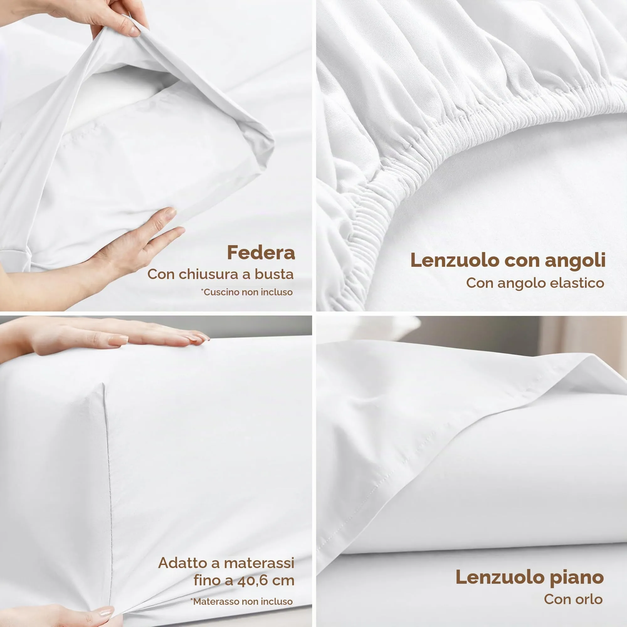 Utopia Bedding Set di lenzuola in microfibra spazzolata, Queen Size, Bianco - immagine 3