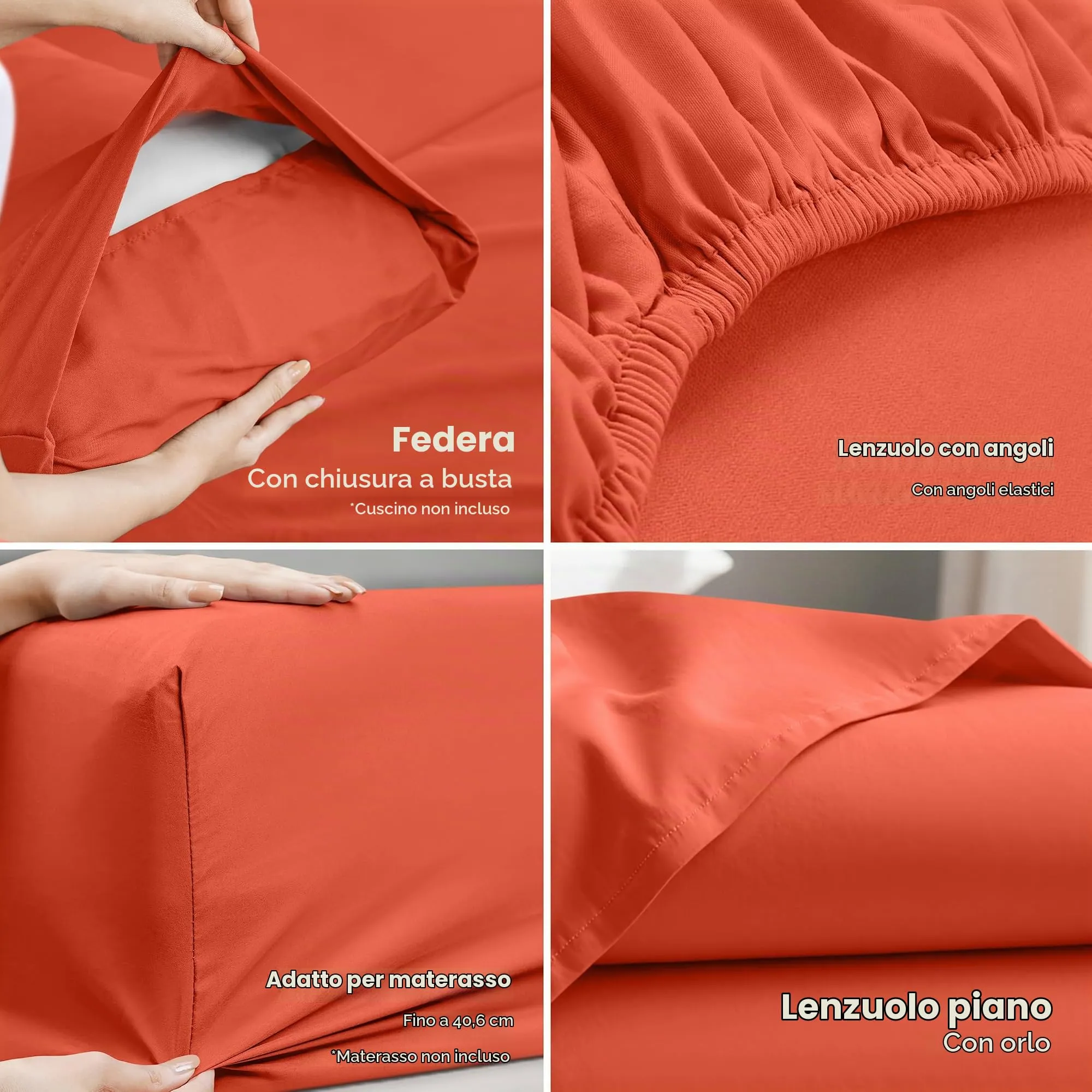 Utopia Bedding Set di lenzuola in microfibra spazzolata, 4 pezzi, King, Corallo - immagine 3