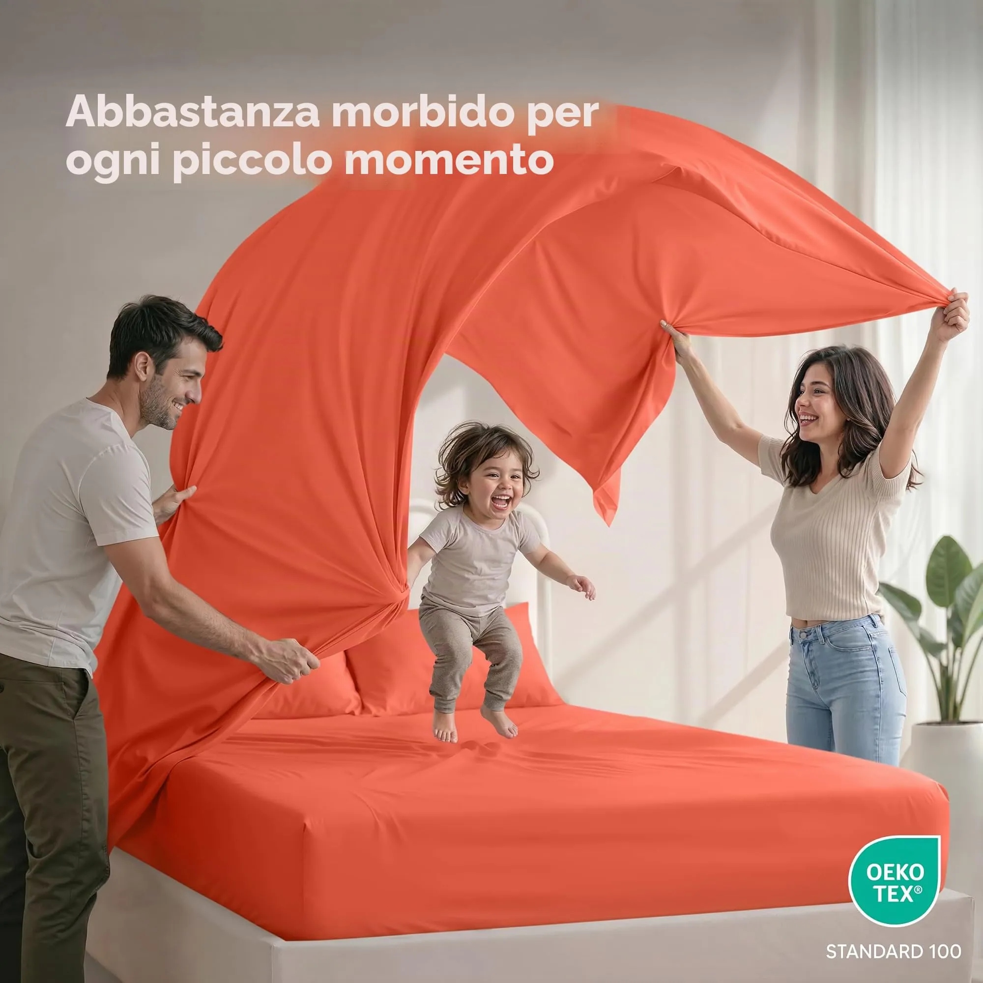 Utopia Bedding Set di lenzuola in microfibra spazzolata, 4 pezzi, King, Corallo - immagine 5