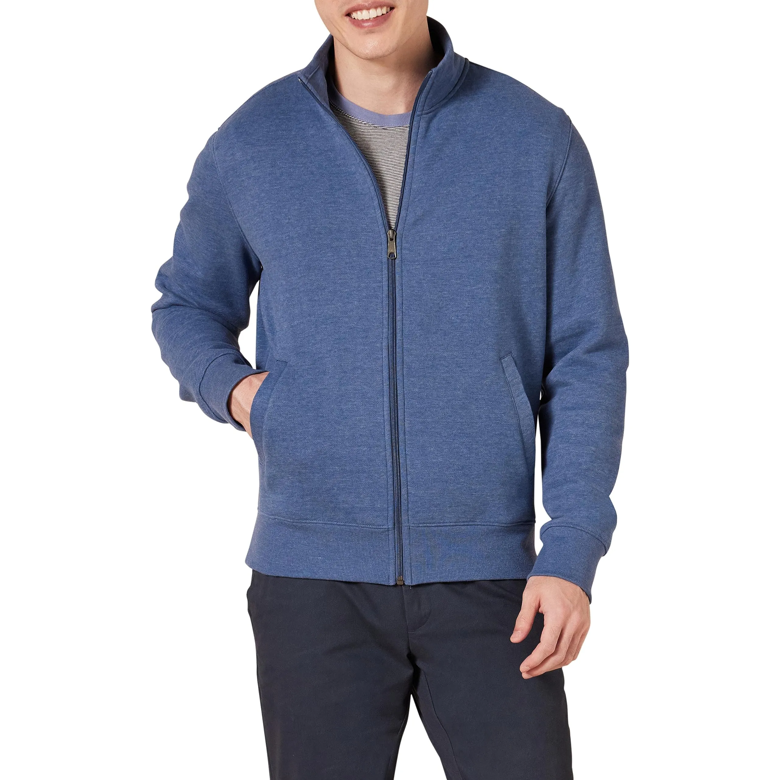 Amazon Essentials Maglione in Pile con Zip Integrale Uomo, Blu Puntinato, M - immagine 1