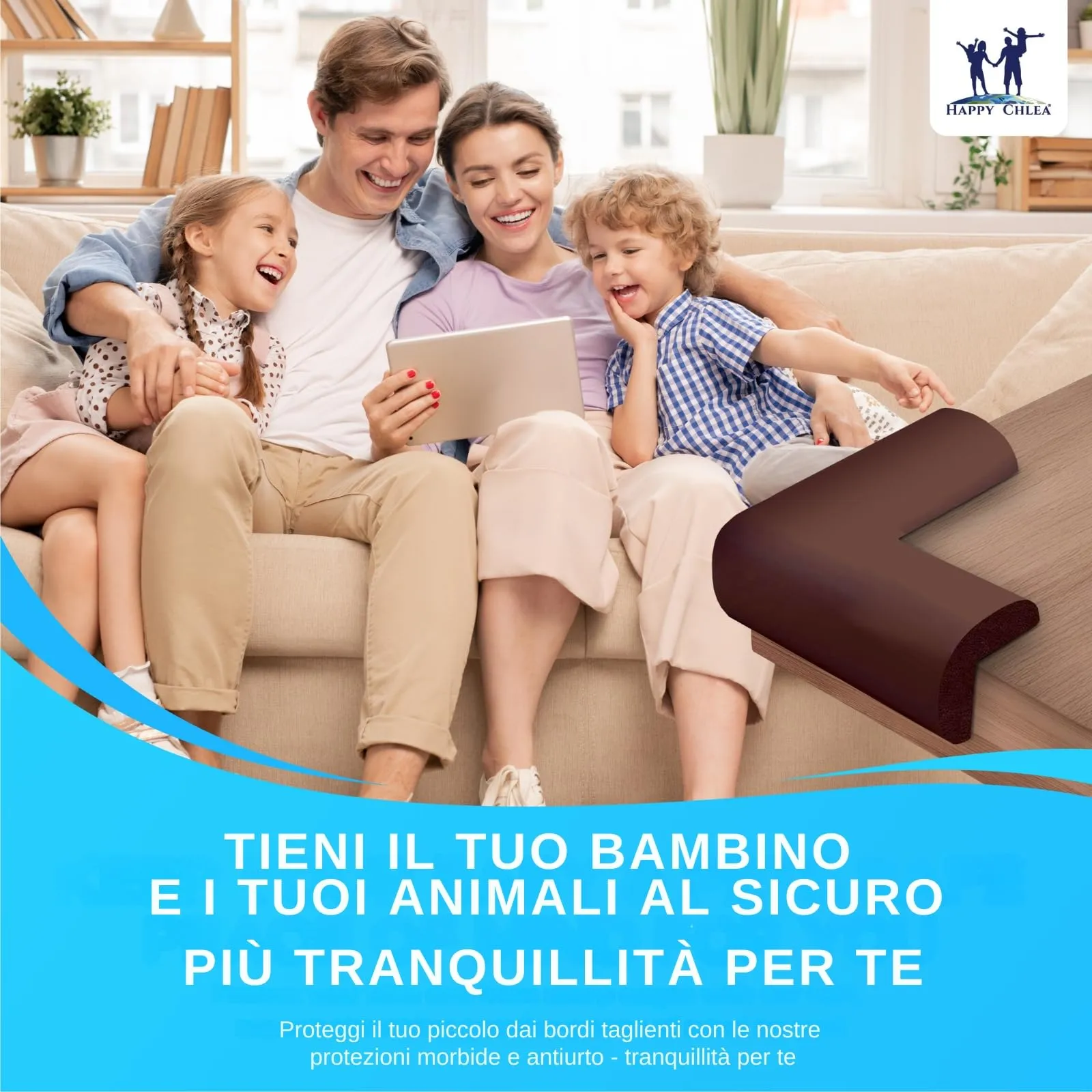 Happy Chlea Paraspigoli Angolari in Gomma con Tecnologia Schiuma Attiva, 20 Paraspigoli e 2 Blocca Cassetti per Bambini, Marrone - immagine 2