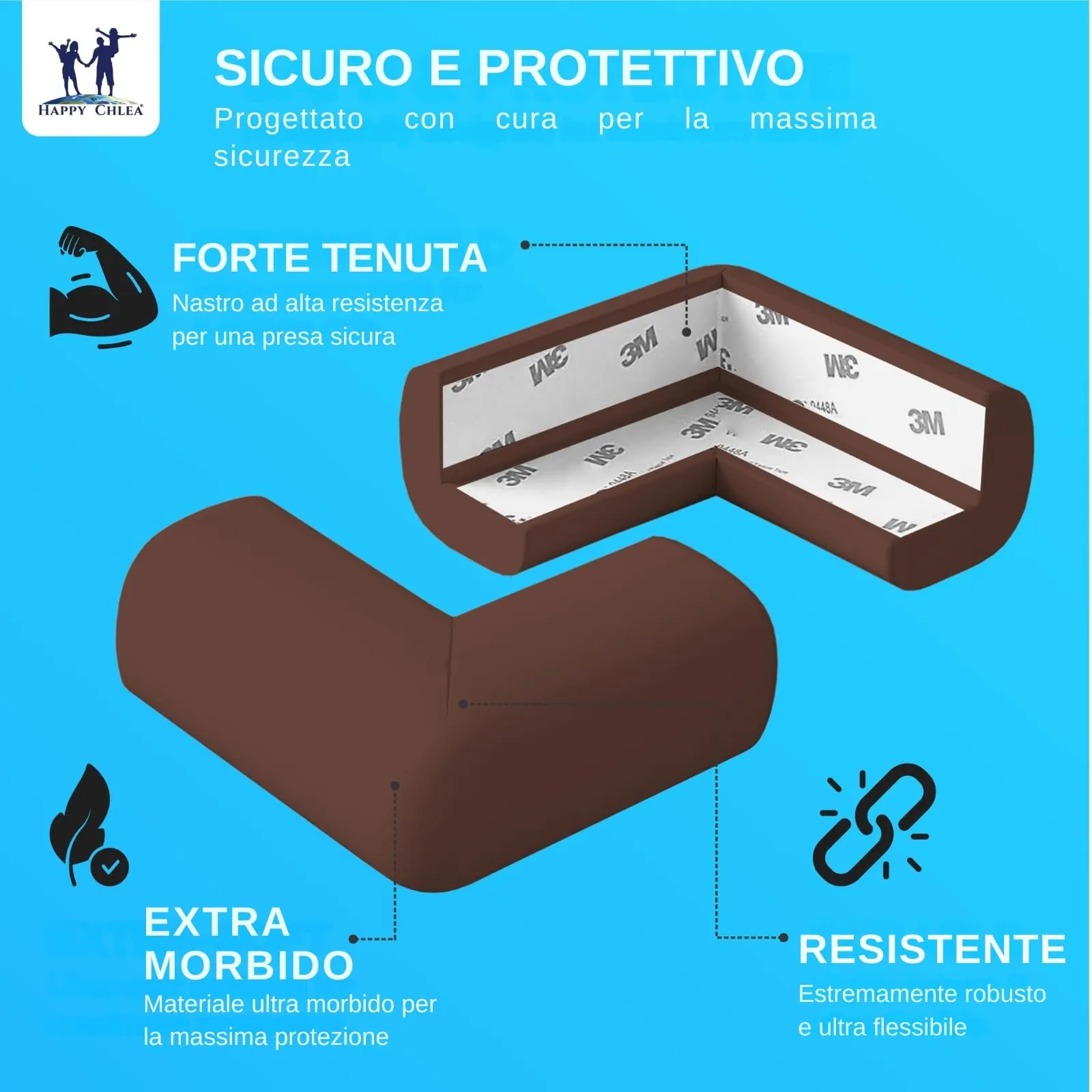 Happy Chlea Paraspigoli Angolari in Gomma con Tecnologia Schiuma Attiva, 20 Paraspigoli e 2 Blocca Cassetti per Bambini, Marrone - immagine 3