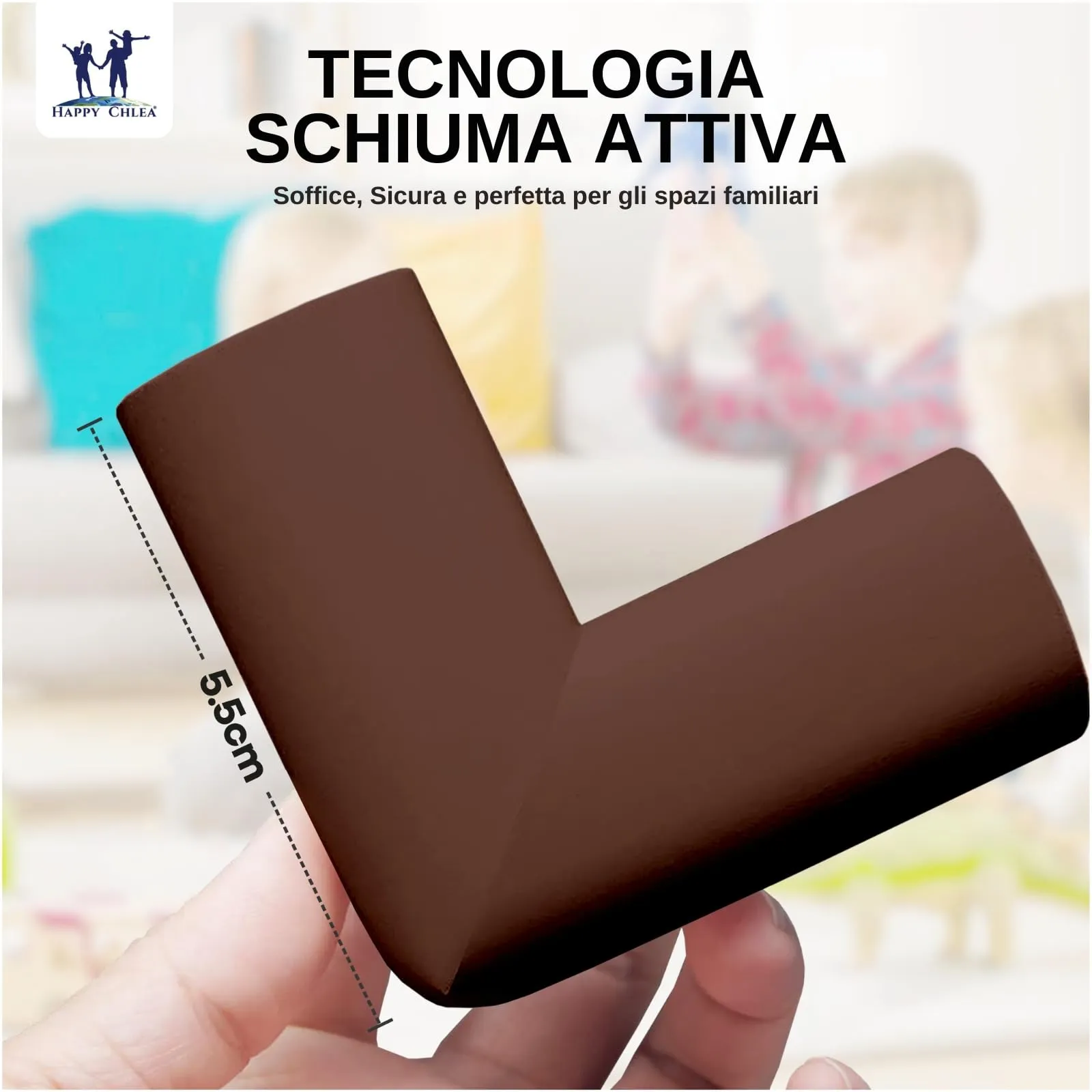 Happy Chlea Paraspigoli Angolari in Gomma con Tecnologia Schiuma Attiva, 20 Paraspigoli e 2 Blocca Cassetti per Bambini, Marrone - immagine 6