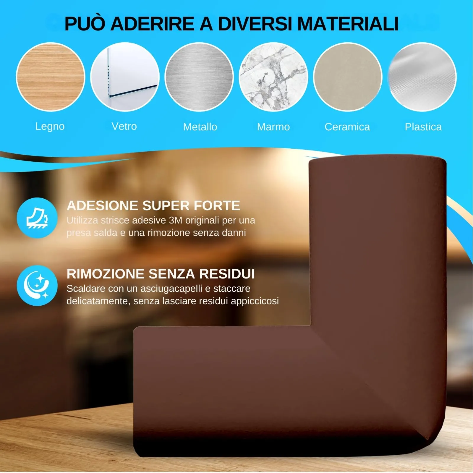 Happy Chlea Paraspigoli Angolari in Gomma con Tecnologia Schiuma Attiva, 20 Paraspigoli e 2 Blocca Cassetti per Bambini, Marrone - immagine 7