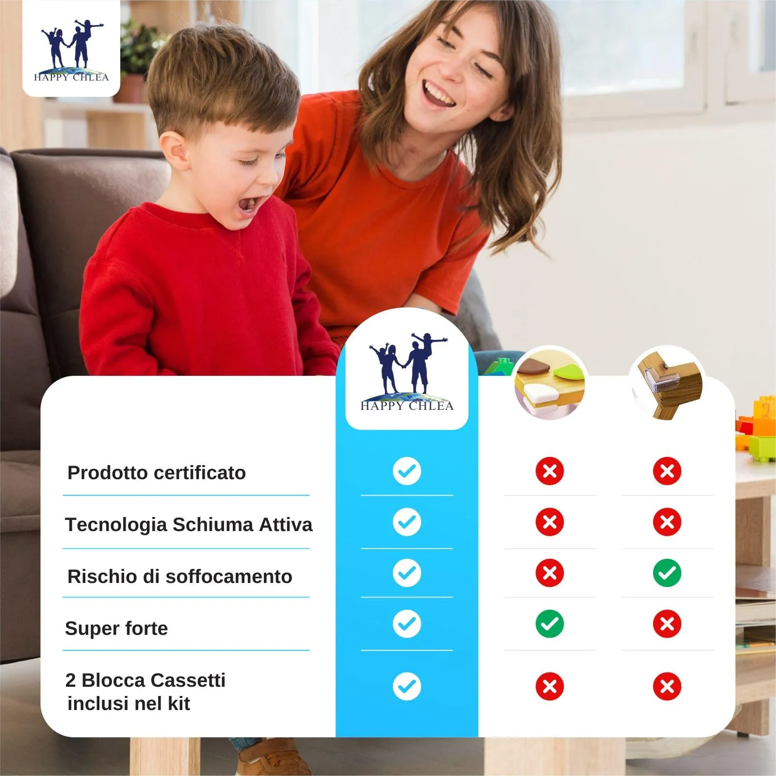 Happy Chlea Paraspigoli Angolari in Gomma con Tecnologia Schiuma Attiva, 20 Paraspigoli e 2 Blocca Cassetti per Bambini, Marrone - immagine 9