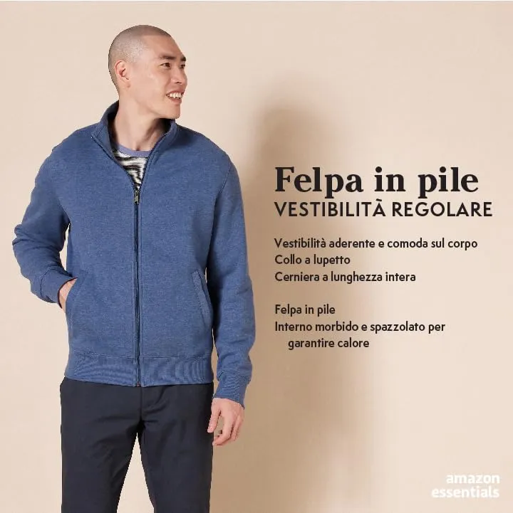Amazon Essentials Maglione in Pile con Zip Integrale, Blu Puntinato, S - immagine 2