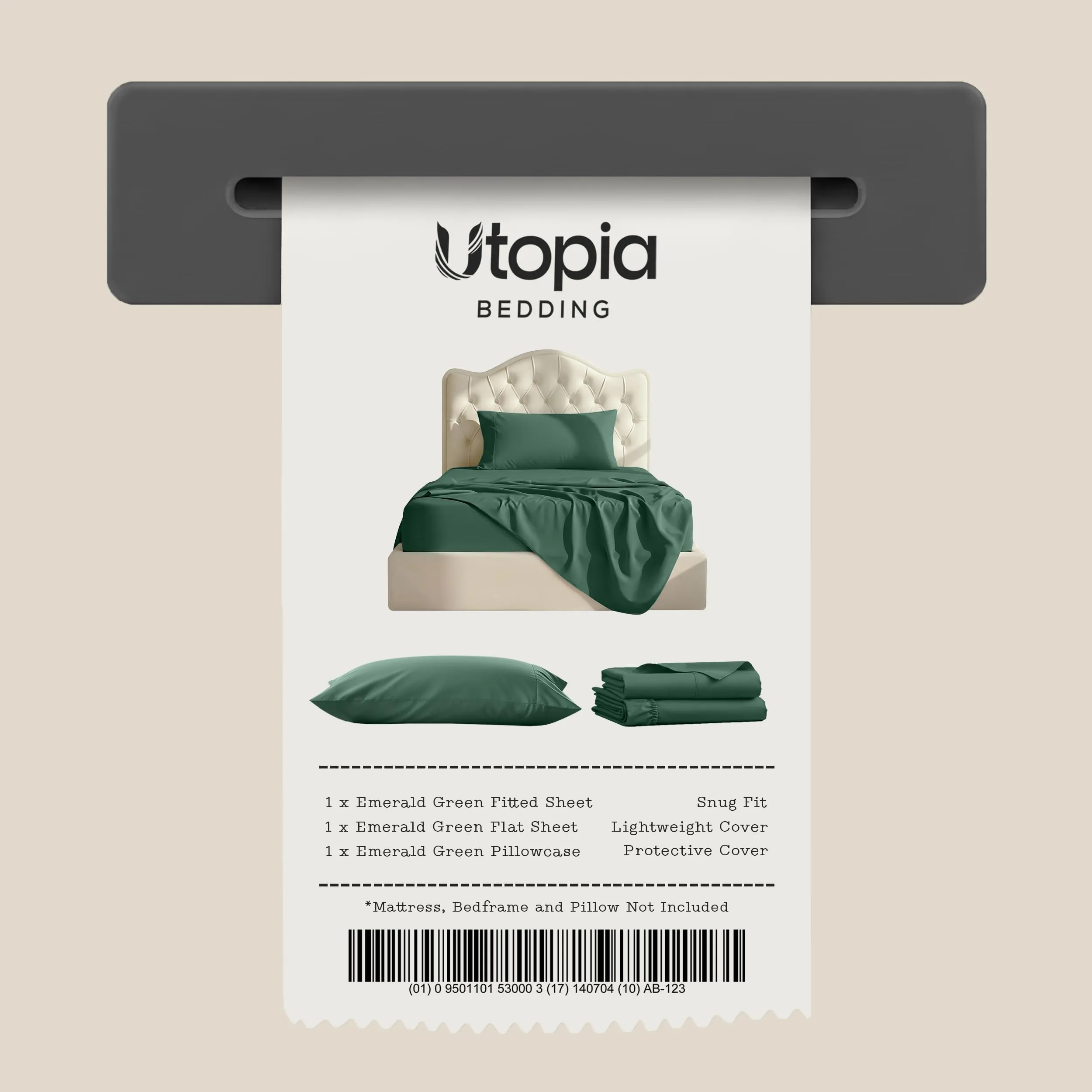 Utopia Bedding Set di Lenzuola in Microfibra Spazzolata, 3 Pezzi, Singolo, Smeraldo - immagine 7