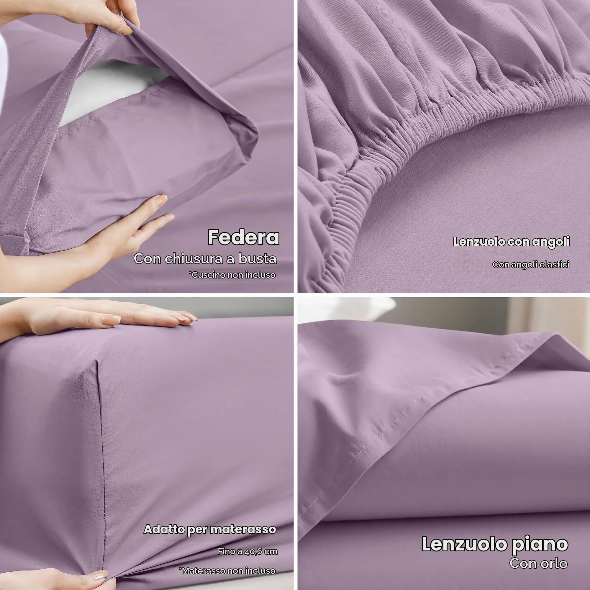 Utopia Bedding Set di lenzuola in microfibra spazzolata, 3 pezzi, Doppio, Lavanda - immagine 3