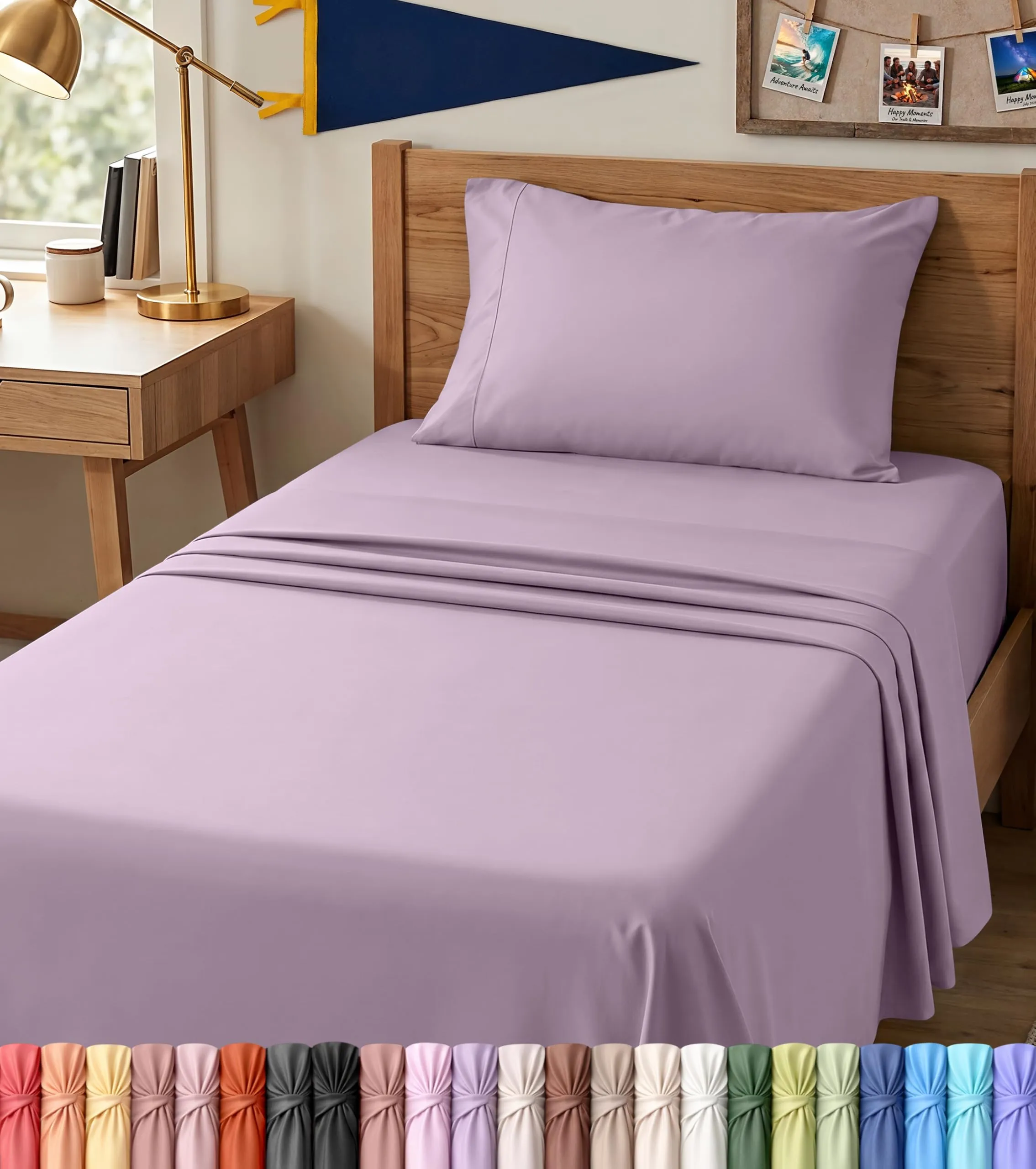Utopia Bedding Set di lenzuola per letto singolo XL, 3 pezzi, Lavanda - immagine 1