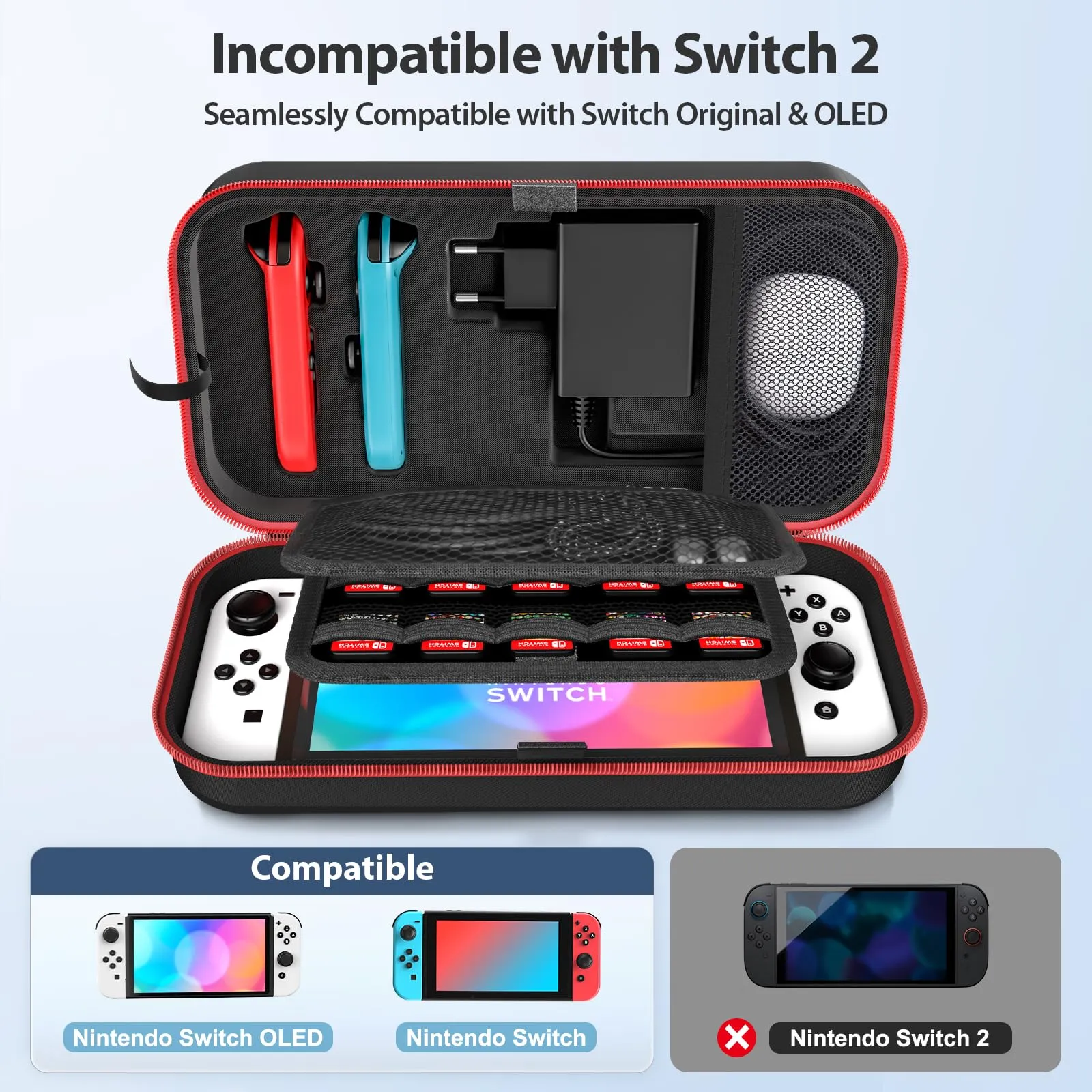 OIVO Custodia Rigida per Nintendo Switch e OLED, Custodia da Viaggio per Console, Accessori e 20 Cartucce di Gioco - immagine 2