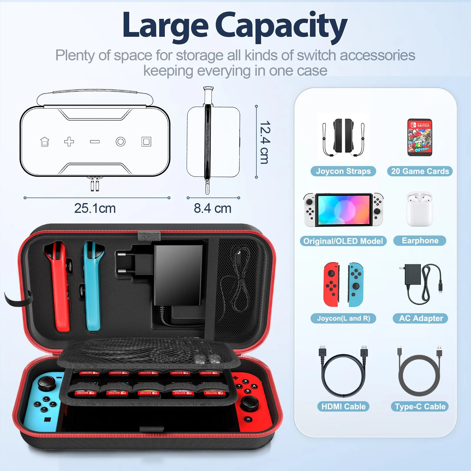 OIVO Custodia Rigida per Nintendo Switch e OLED, Custodia da Viaggio per Console, Accessori e 20 Cartucce di Gioco - immagine 3
