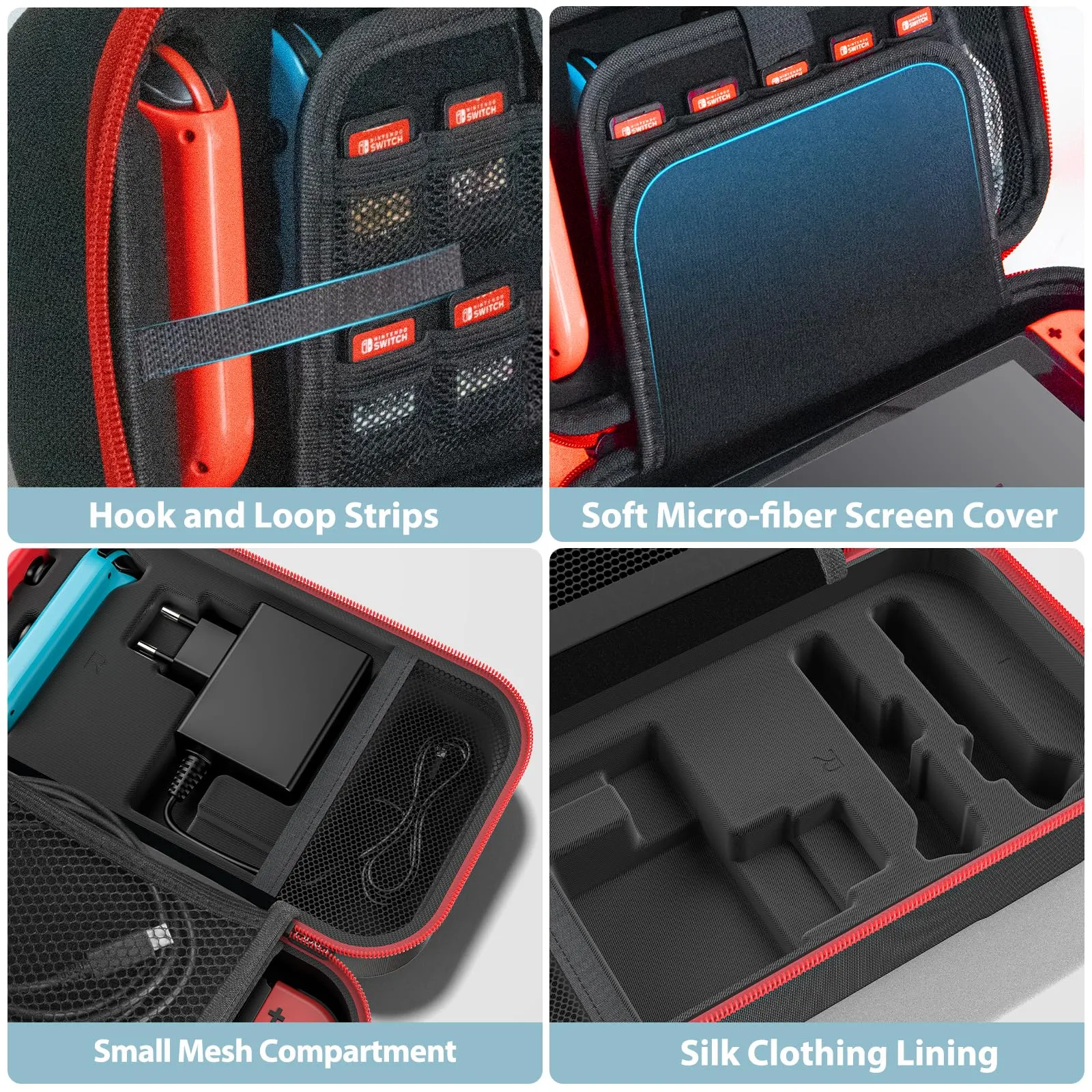 OIVO Custodia Rigida per Nintendo Switch e OLED, Custodia da Viaggio per Console, Accessori e 20 Cartucce di Gioco - immagine 5