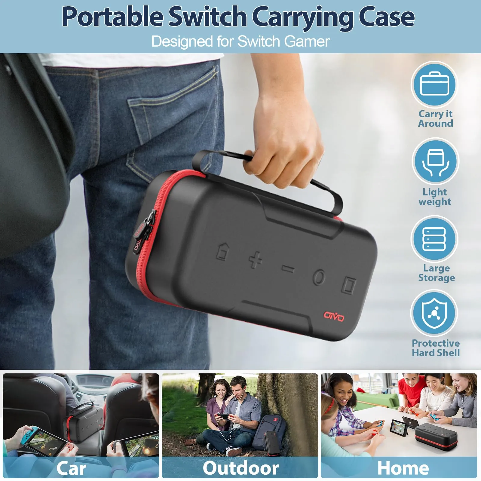 OIVO Custodia Rigida per Nintendo Switch e OLED, Custodia da Viaggio per Console, Accessori e 20 Cartucce di Gioco - immagine 7