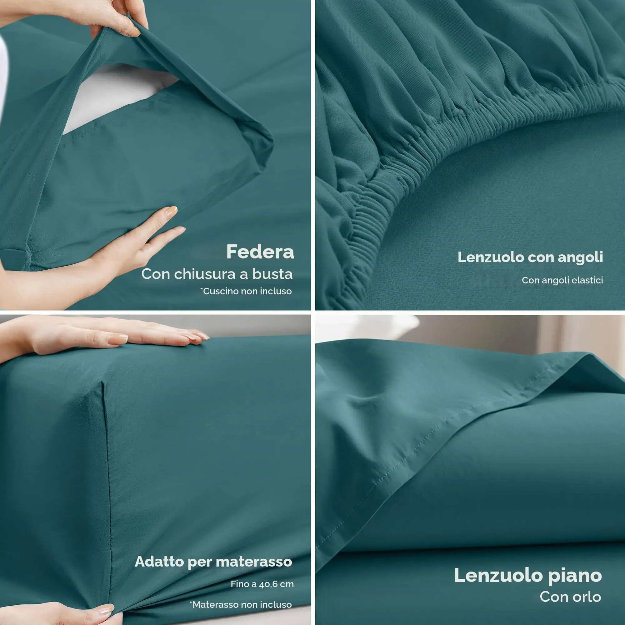 Utopia Bedding Set di lenzuola in microfibra spazzolata, Queen Size, Blu Denim, 4 pezzi - immagine 3