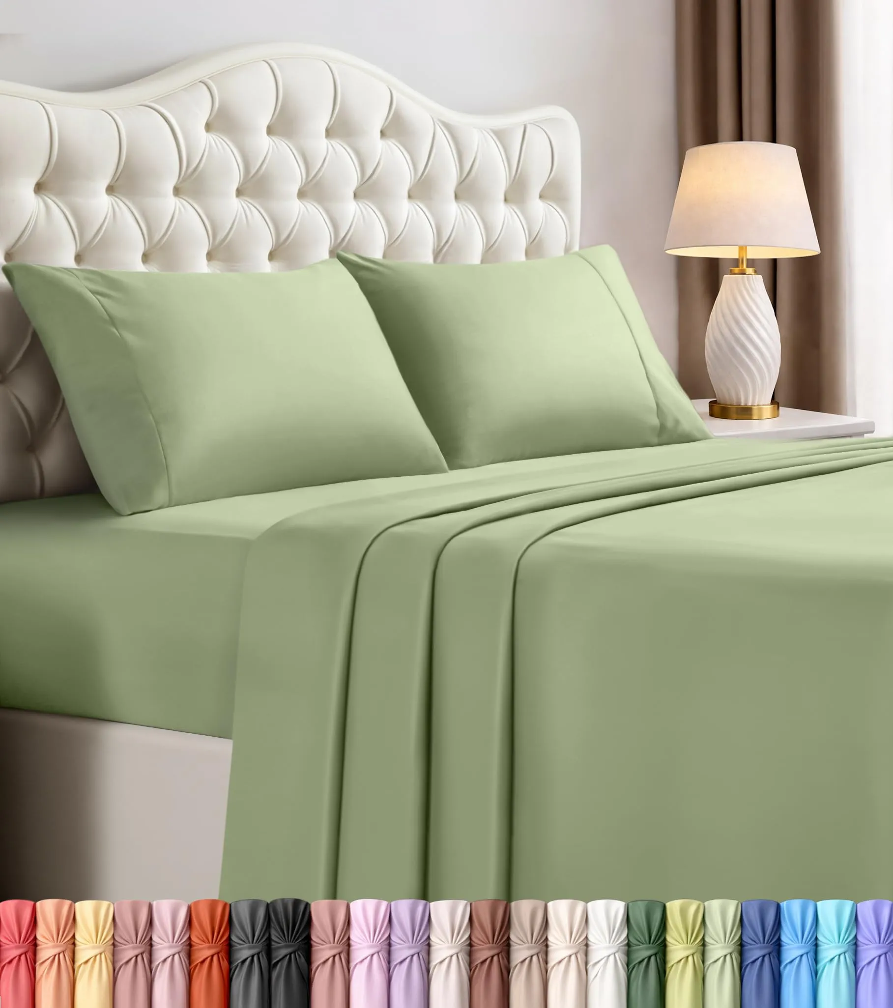 Utopia Bedding Set di lenzuola in microfibra spazzolata, 4 pezzi, King Size, Salvia - immagine 1