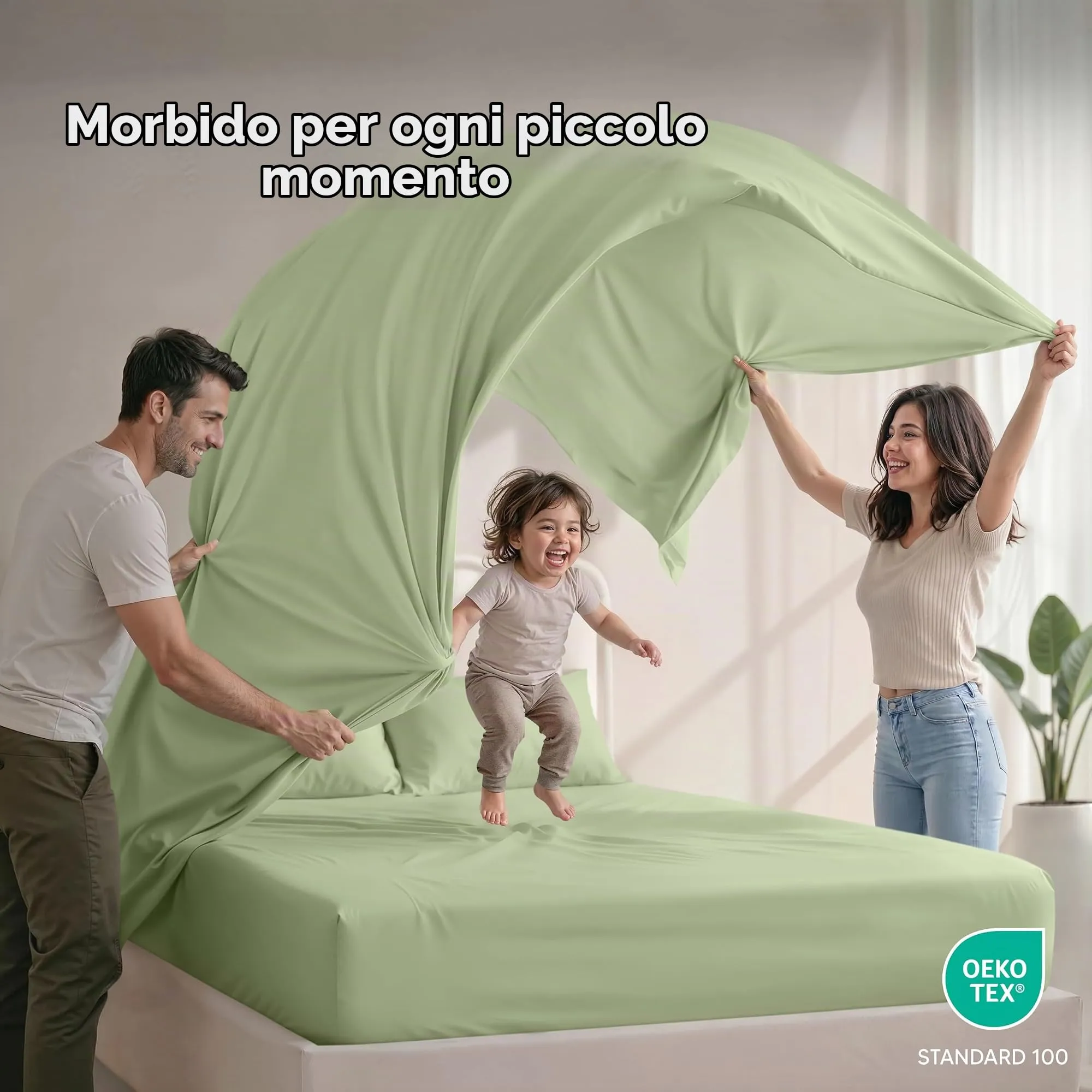 Utopia Bedding Set di lenzuola in microfibra spazzolata, 4 pezzi, King Size, Salvia - immagine 5
