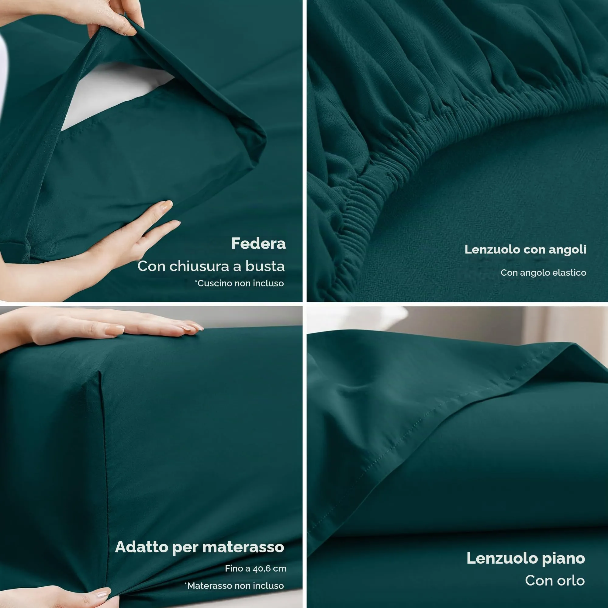 Utopia Bedding Set di lenzuola in microfibra spazzolata, 4 pezzi, Full, Verde Acqua - immagine 3