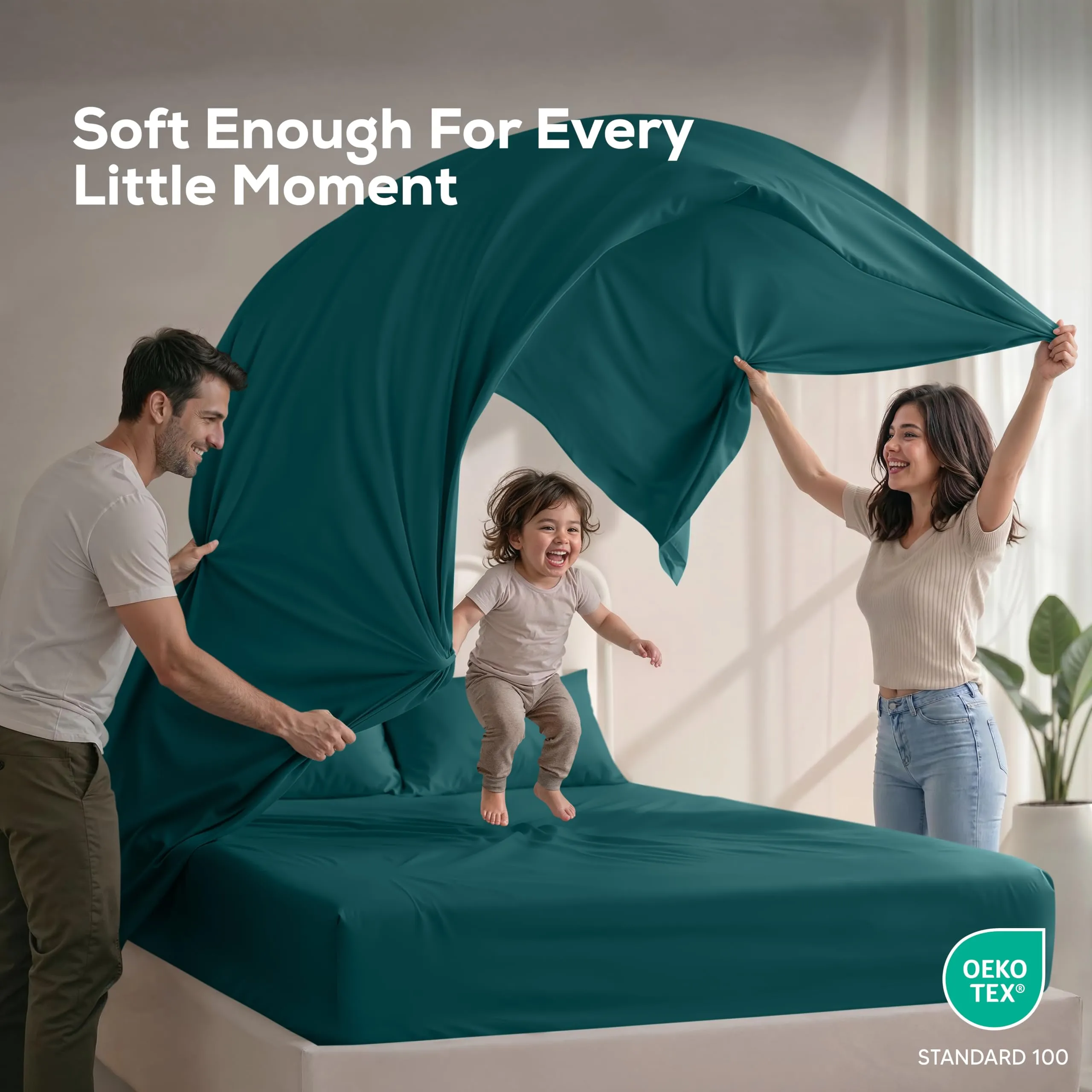 Utopia Bedding Set di lenzuola in microfibra spazzolata, 4 pezzi, Full, Verde Acqua - immagine 5