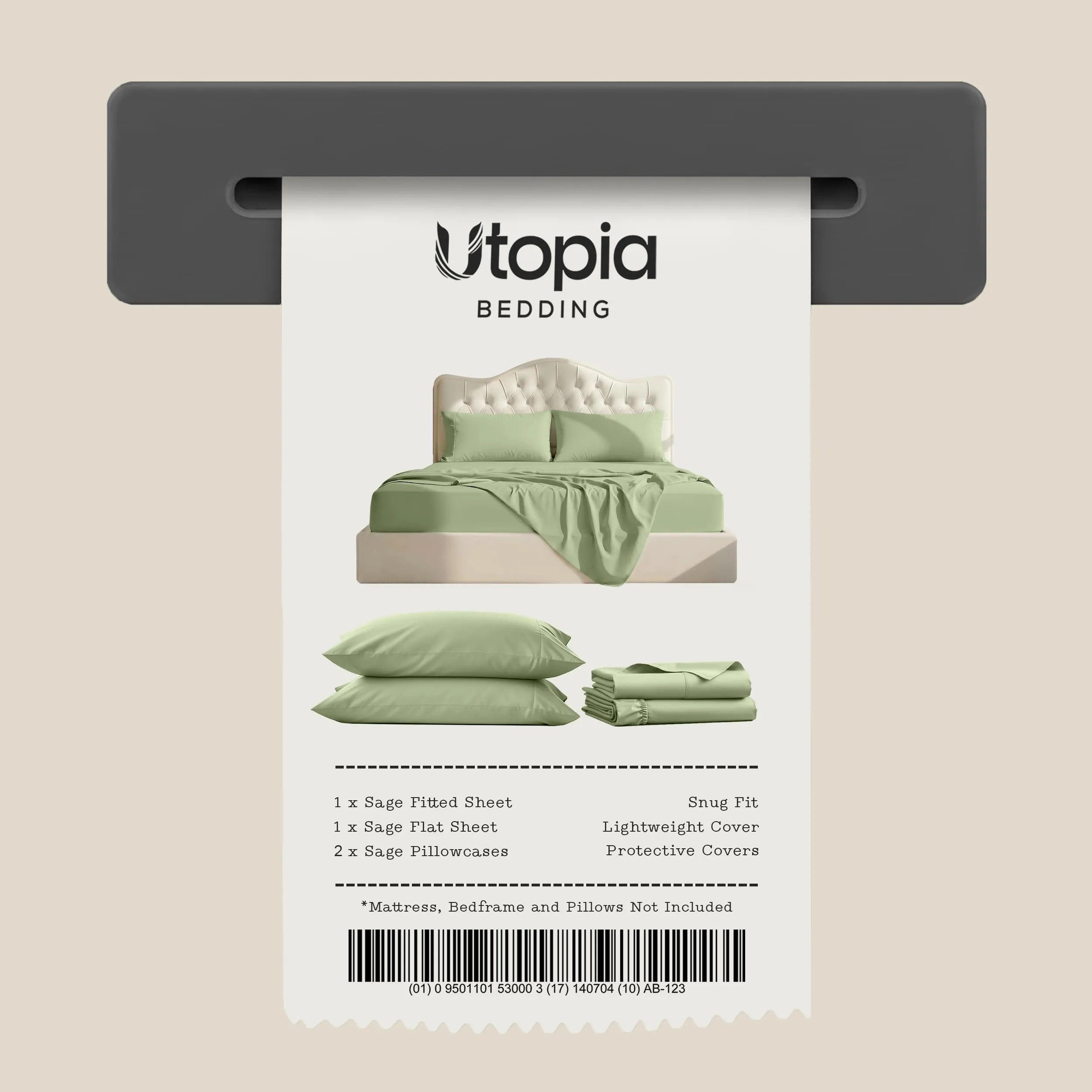 Utopia Bedding Set di lenzuola in microfibra spazzolata, Queen Size, Salvia - immagine 7