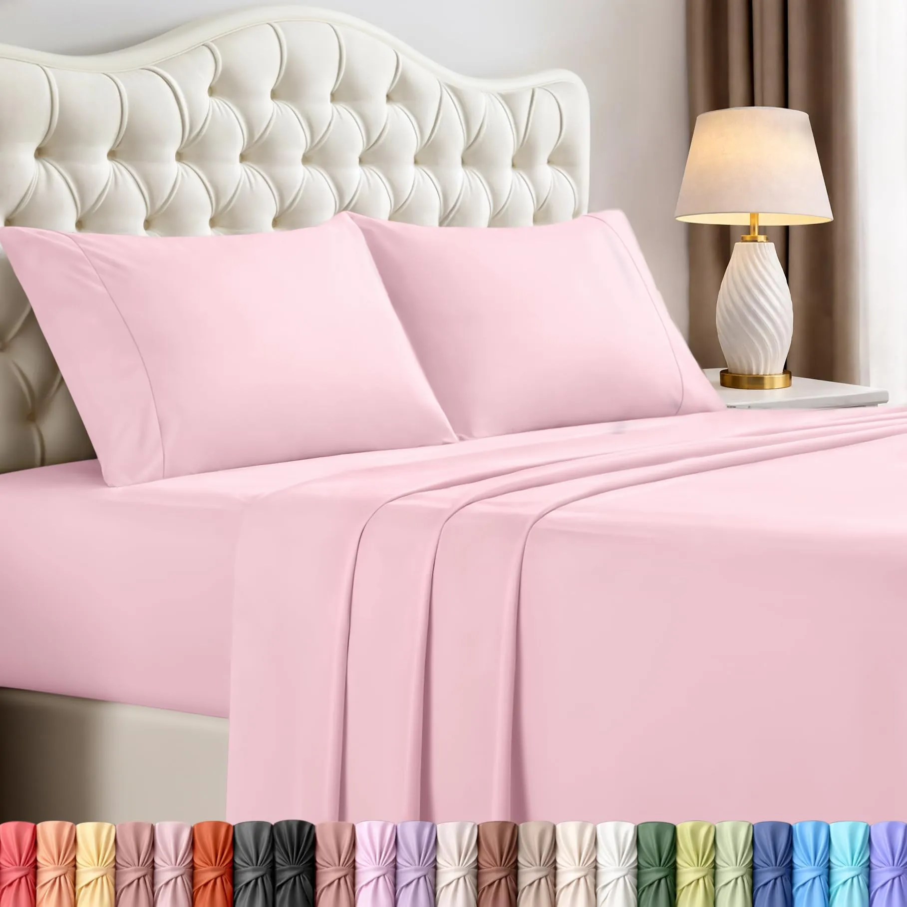 Utopia Bedding Set di lenzuola in microfibra spazzolata, Queen Size, Rosa - immagine 1