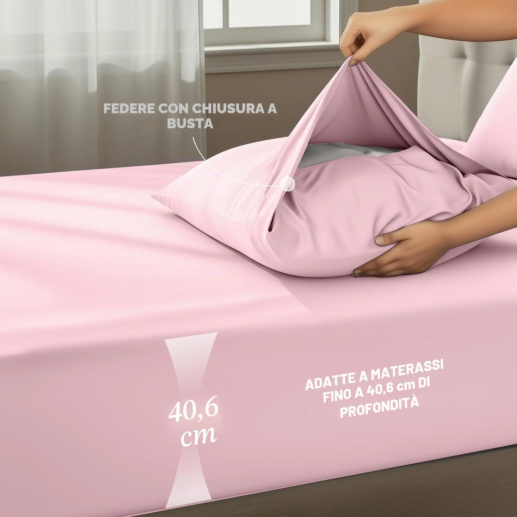 Utopia Bedding Set di lenzuola in microfibra spazzolata, Queen Size, Rosa - immagine 4