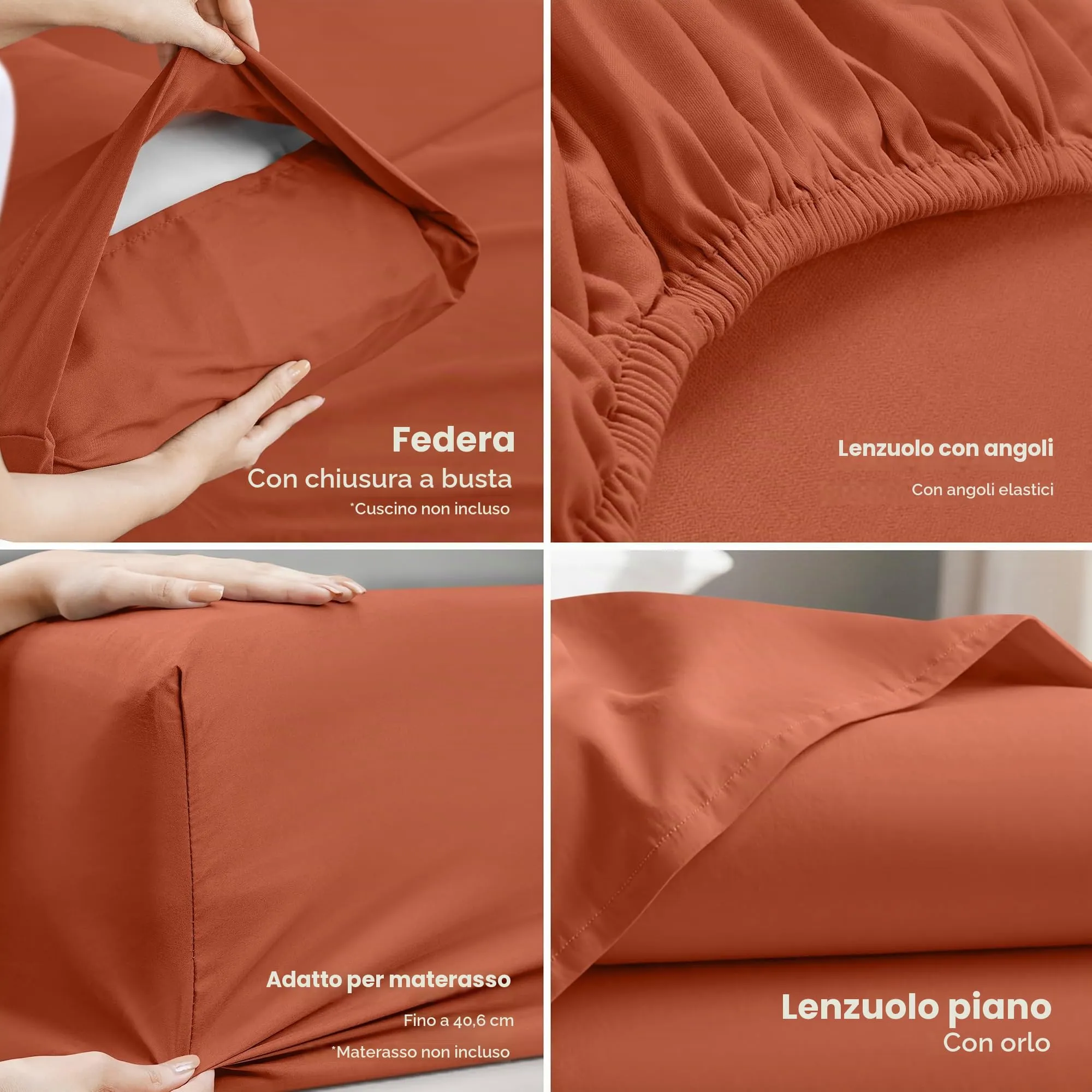Utopia Bedding Set di lenzuola in microfibra 4 pezzi, Queen Size, Arancione - immagine 3