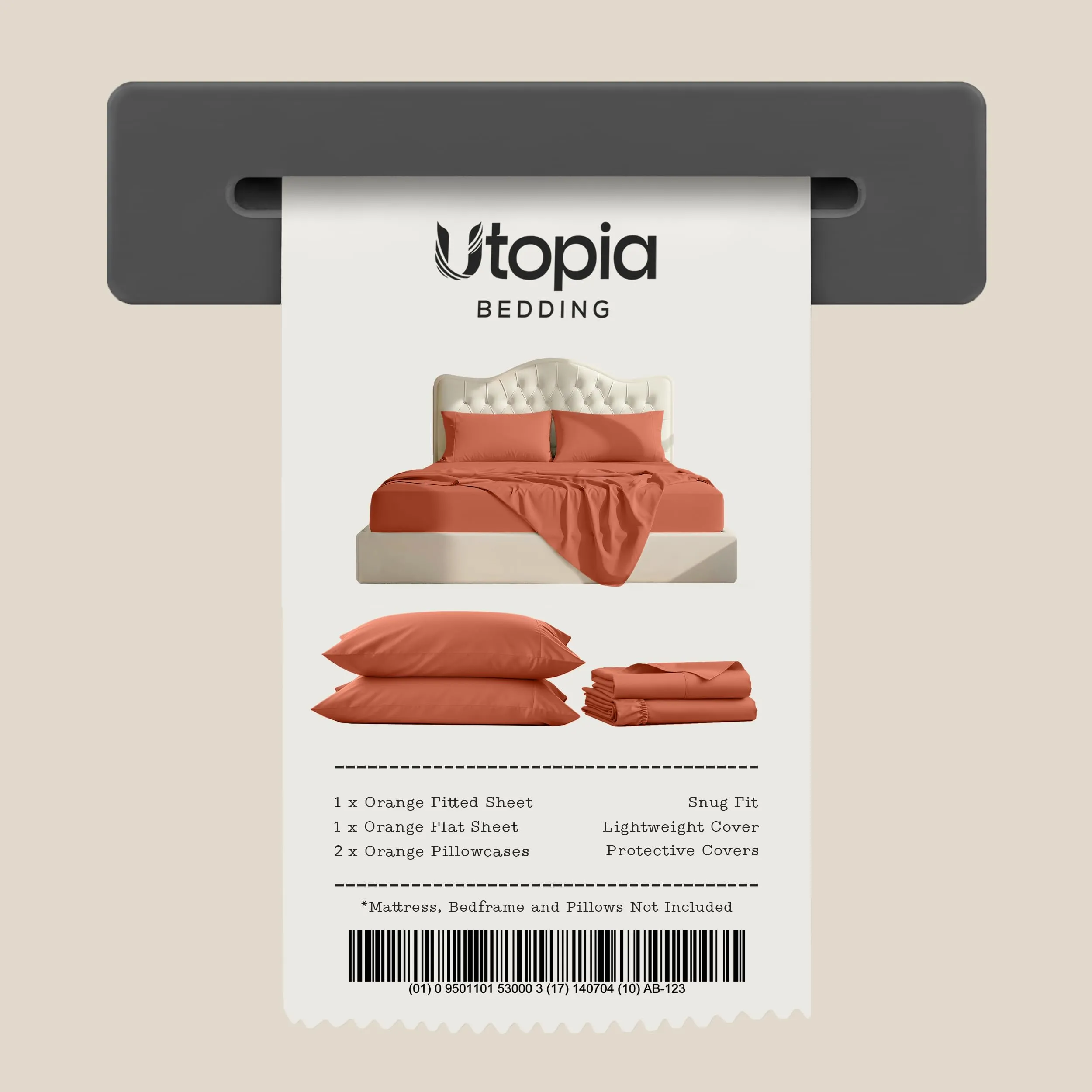 Utopia Bedding Set di lenzuola in microfibra 4 pezzi, Queen Size, Arancione - immagine 7