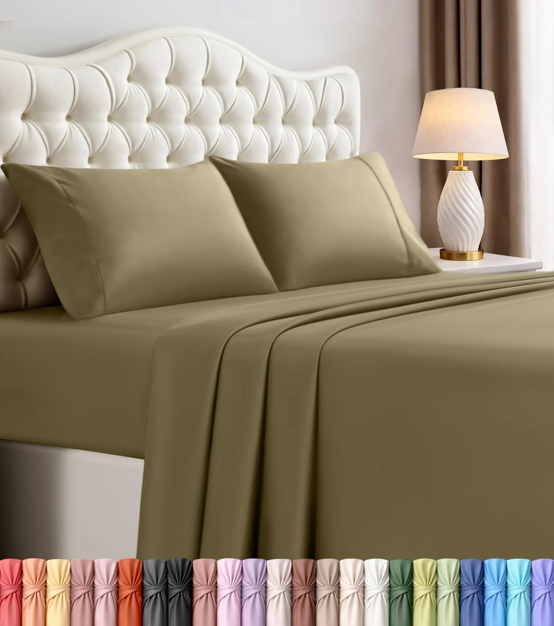 Utopia Bedding Set di lenzuola in microfibra 4 pezzi, Queen Size, Olivo - immagine 1