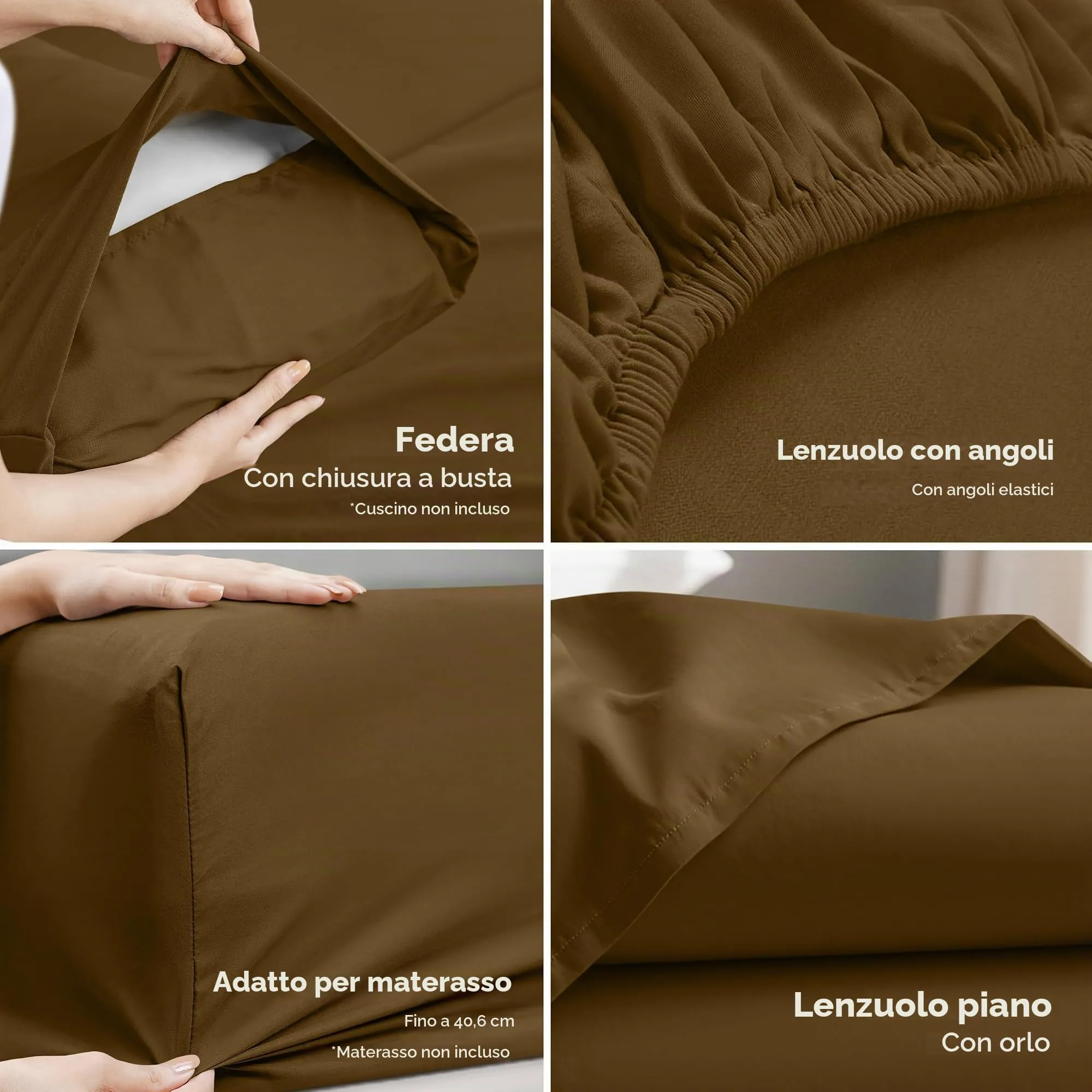Utopia Bedding Set di lenzuola in microfibra spazzolata, Queen size, Moka - immagine 3