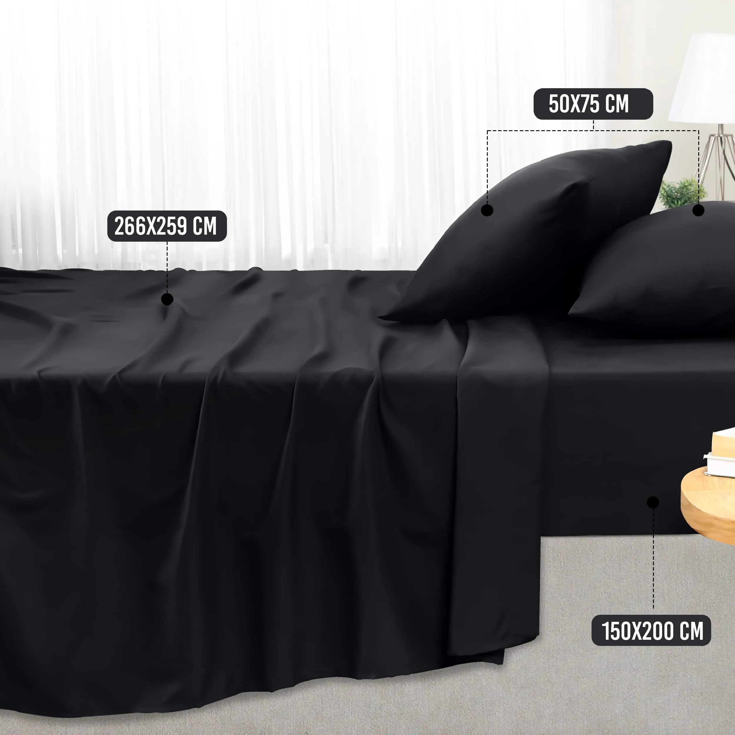 Utopia Bedding Set Lenzuola Letto 4 Pezzi, 150x200cm, Nero - immagine 2