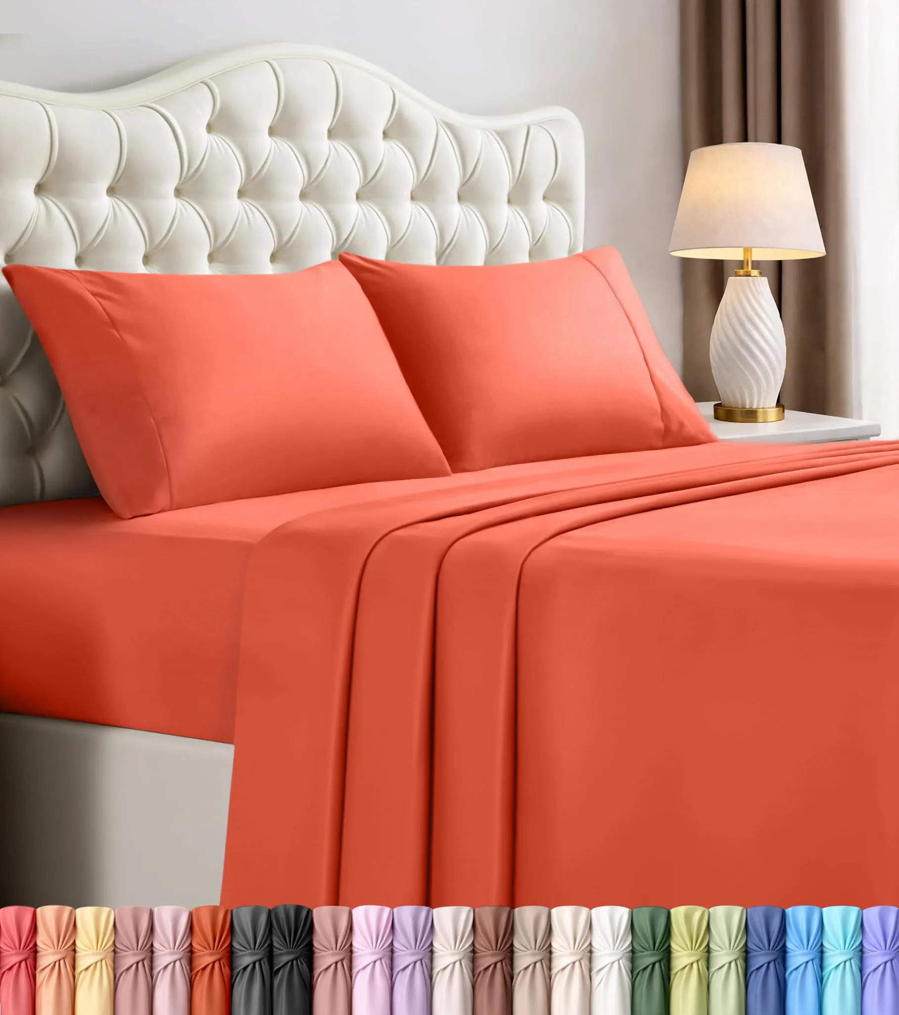 Utopia Bedding Set di lenzuola in microfibra spazzolata, Queen Size, Corallo, 4 pezzi - immagine 1