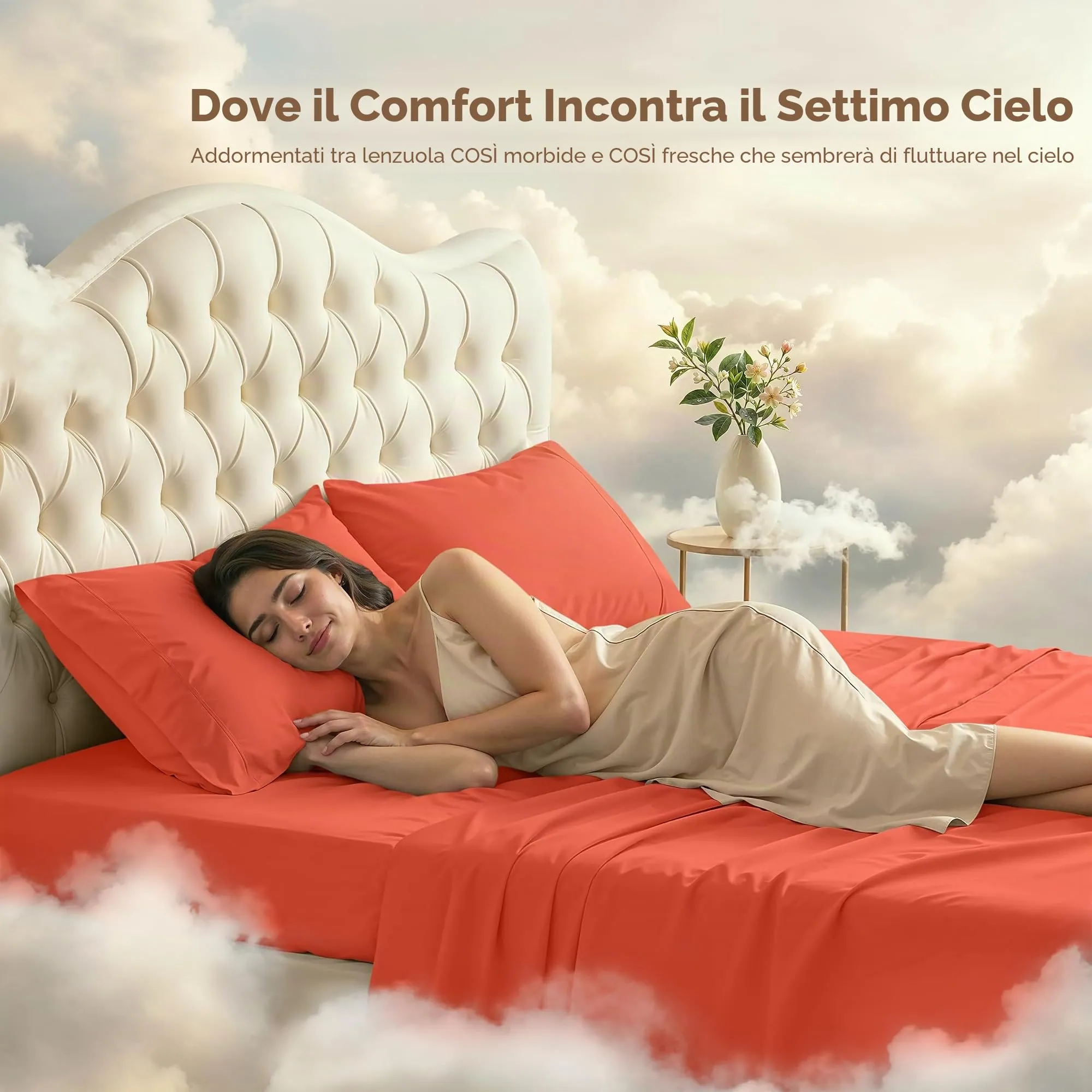 Utopia Bedding Set di lenzuola in microfibra spazzolata, Queen Size, Corallo, 4 pezzi - immagine 4