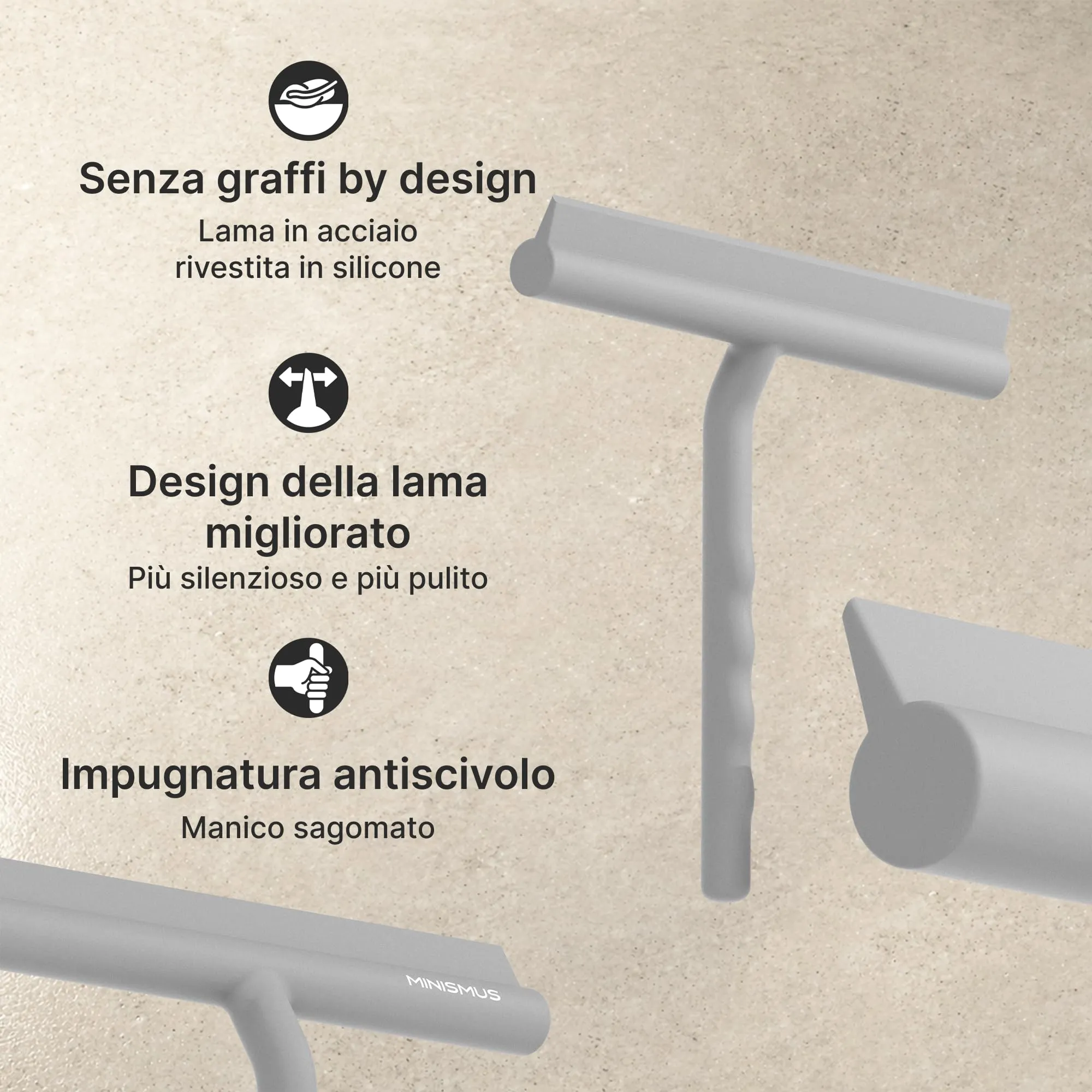 Minismus Tergivetro in Silicone per Doccia, Vetri e Specchi, 21 cm - Grigio - immagine 4