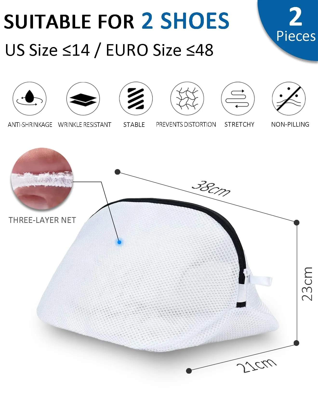 Dmjia Sacchetto Scarpe Lavatrice, 2 Pezzi, Rete Lavaggio Scarpe ≤EU48 - immagine 2