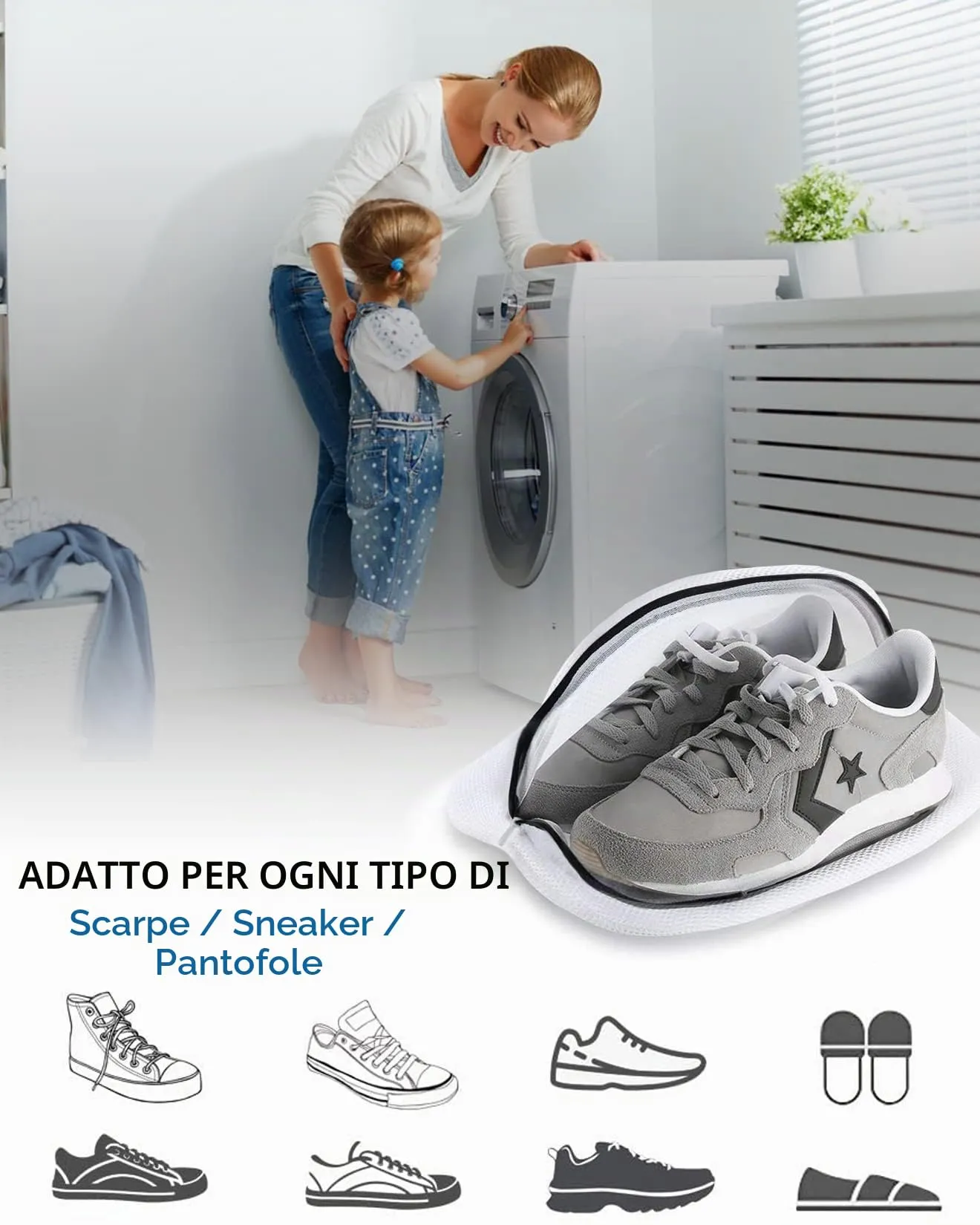 Dmjia Sacchetto Scarpe Lavatrice, 2 Pezzi, Rete Lavaggio Scarpe ≤EU48 - immagine 3