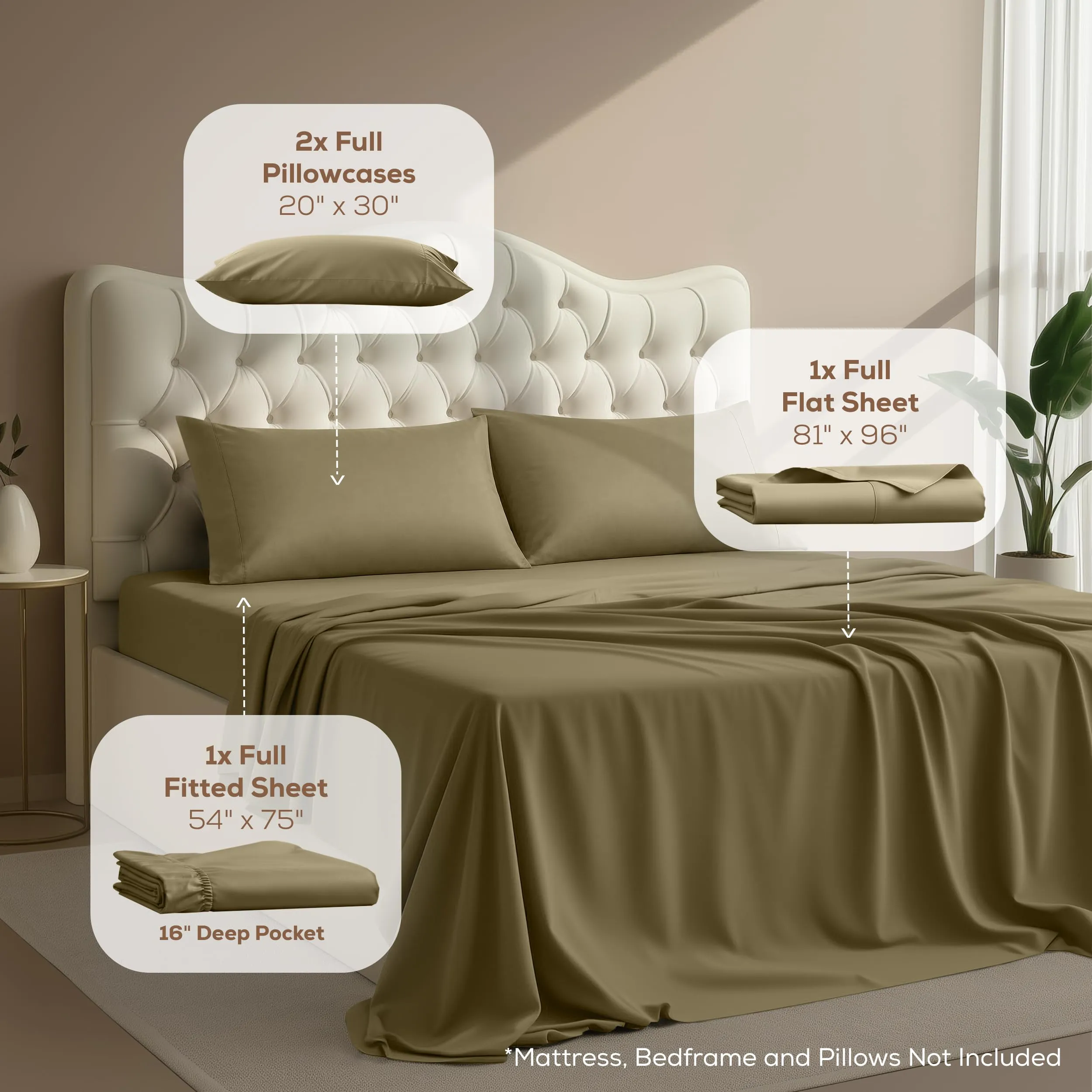 Utopia Bedding Set di lenzuola in microfibra spazzolata, 4 pezzi, Full, Oliva - immagine 2
