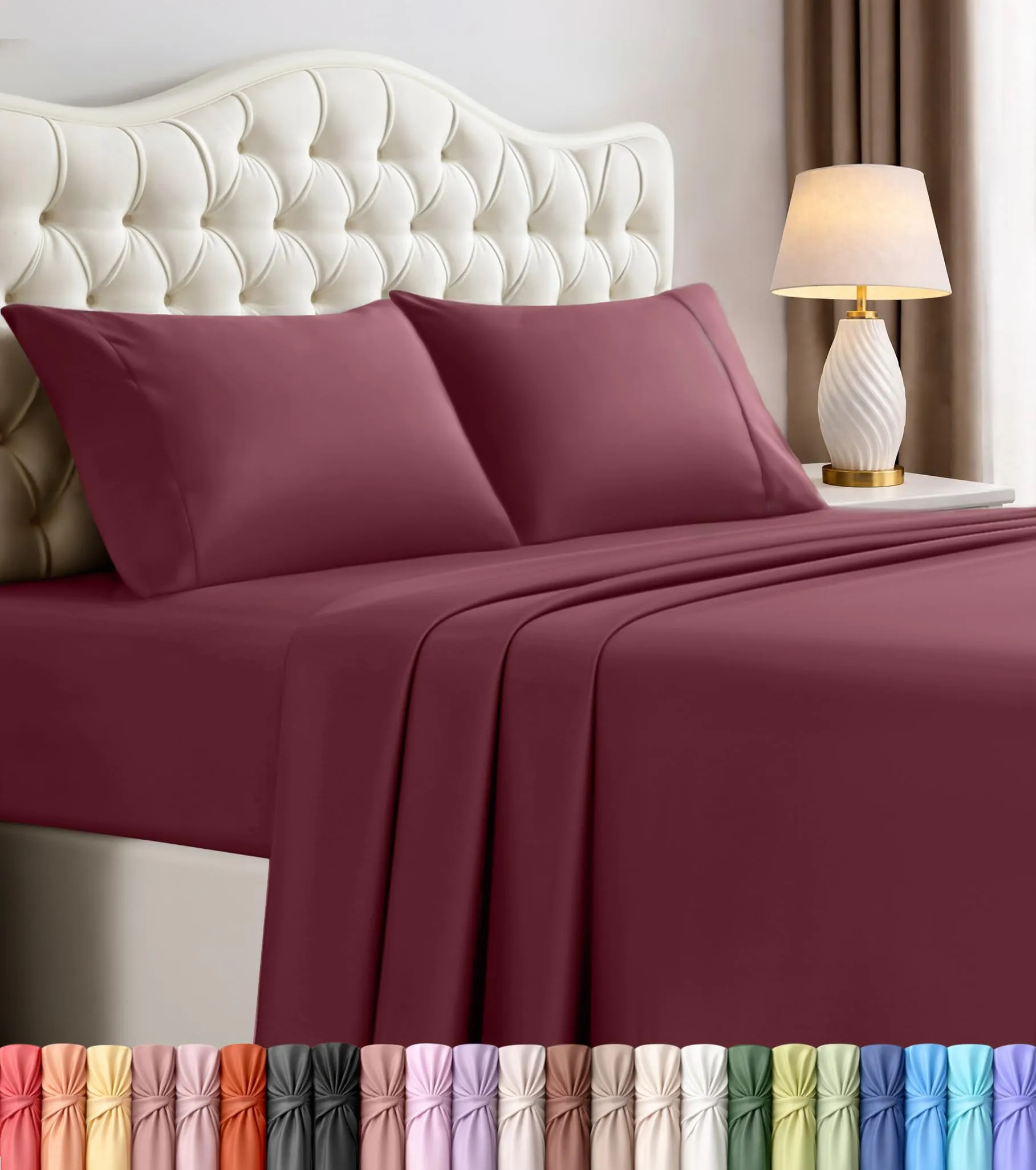 Utopia Bedding Set di lenzuola in microfibra spazzolata, 4 pezzi, Full, Rosso Bordeaux - immagine 1