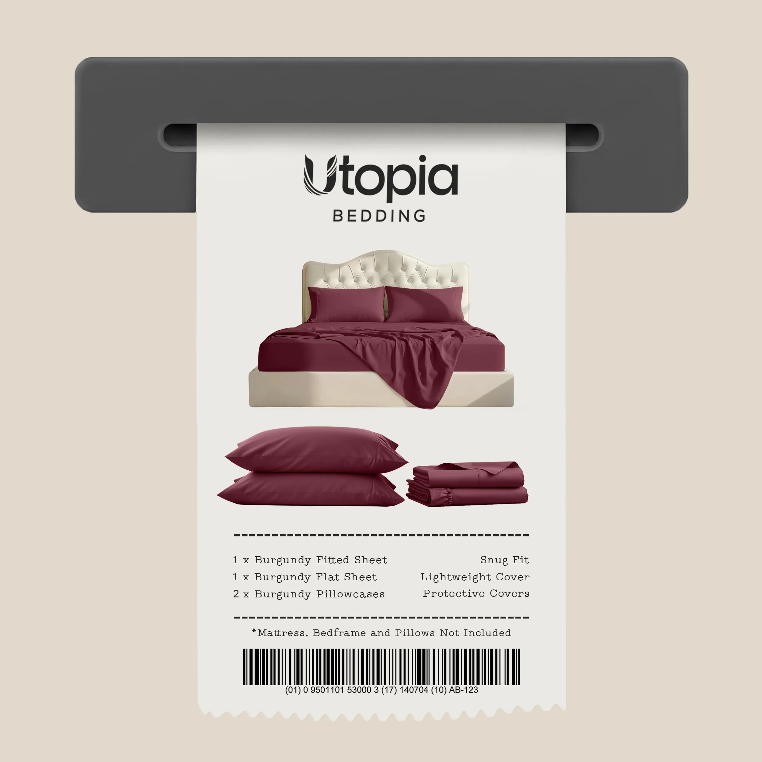 Utopia Bedding Set di lenzuola in microfibra spazzolata, 4 pezzi, Full, Rosso Bordeaux - immagine 7