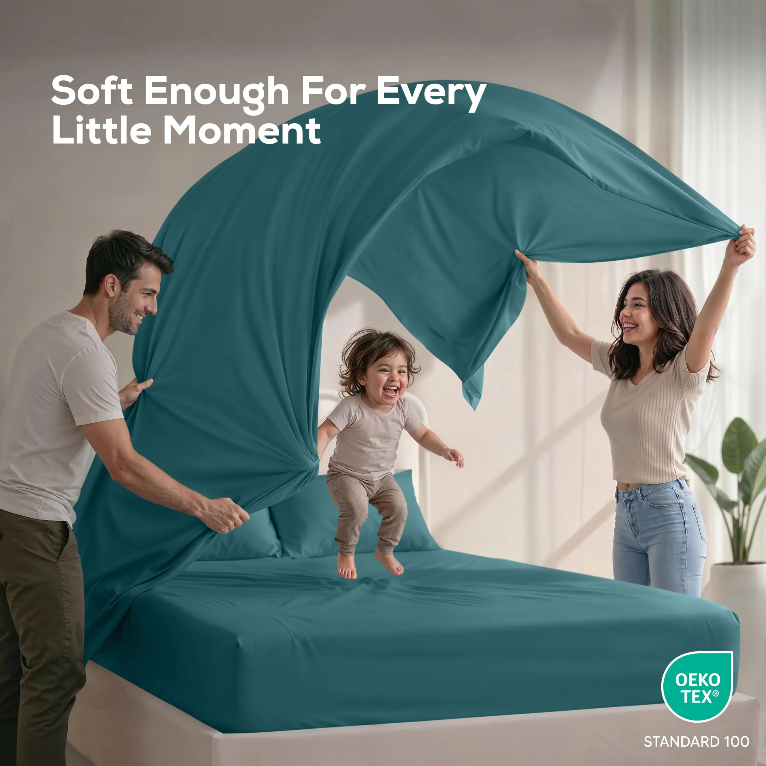 Utopia Bedding Set di lenzuola per letto matrimoniale, 4 pezzi, microfibra spazzolata, blu denim - immagine 5