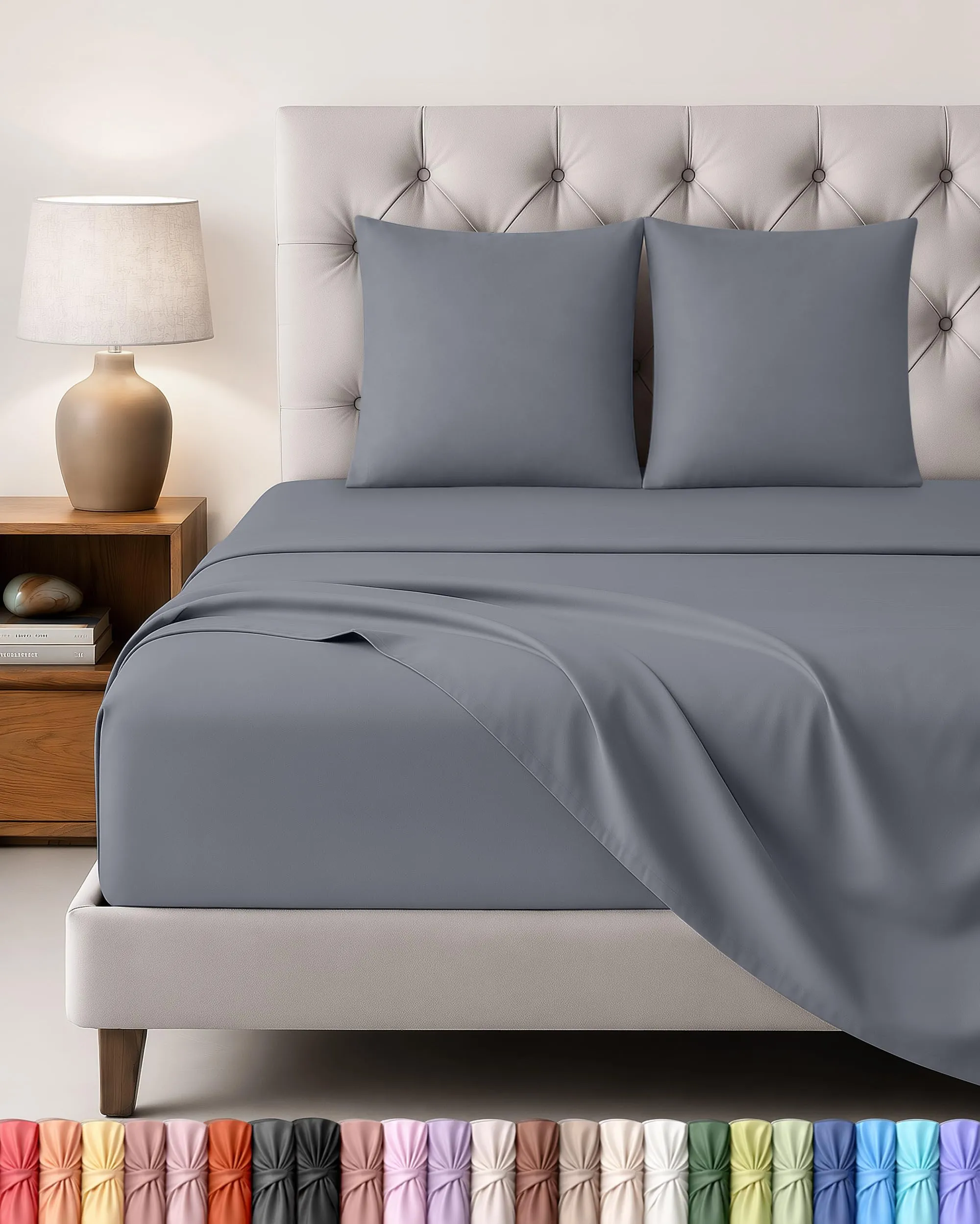 Utopia Bedding Set Lenzuola Letto 4 Pezzi, 160x200cm, Grigio - immagine 1