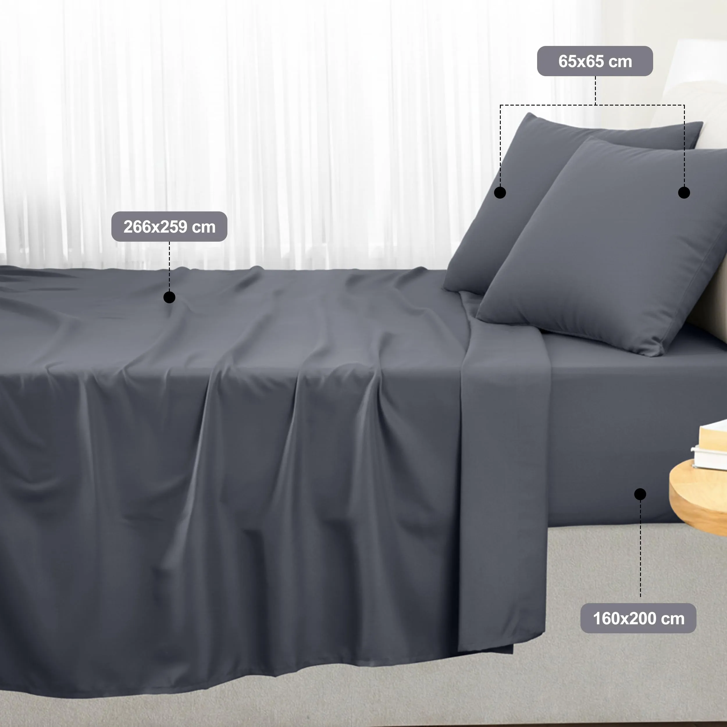 Utopia Bedding Set Lenzuola Letto 4 Pezzi, 160x200cm, Grigio - immagine 2