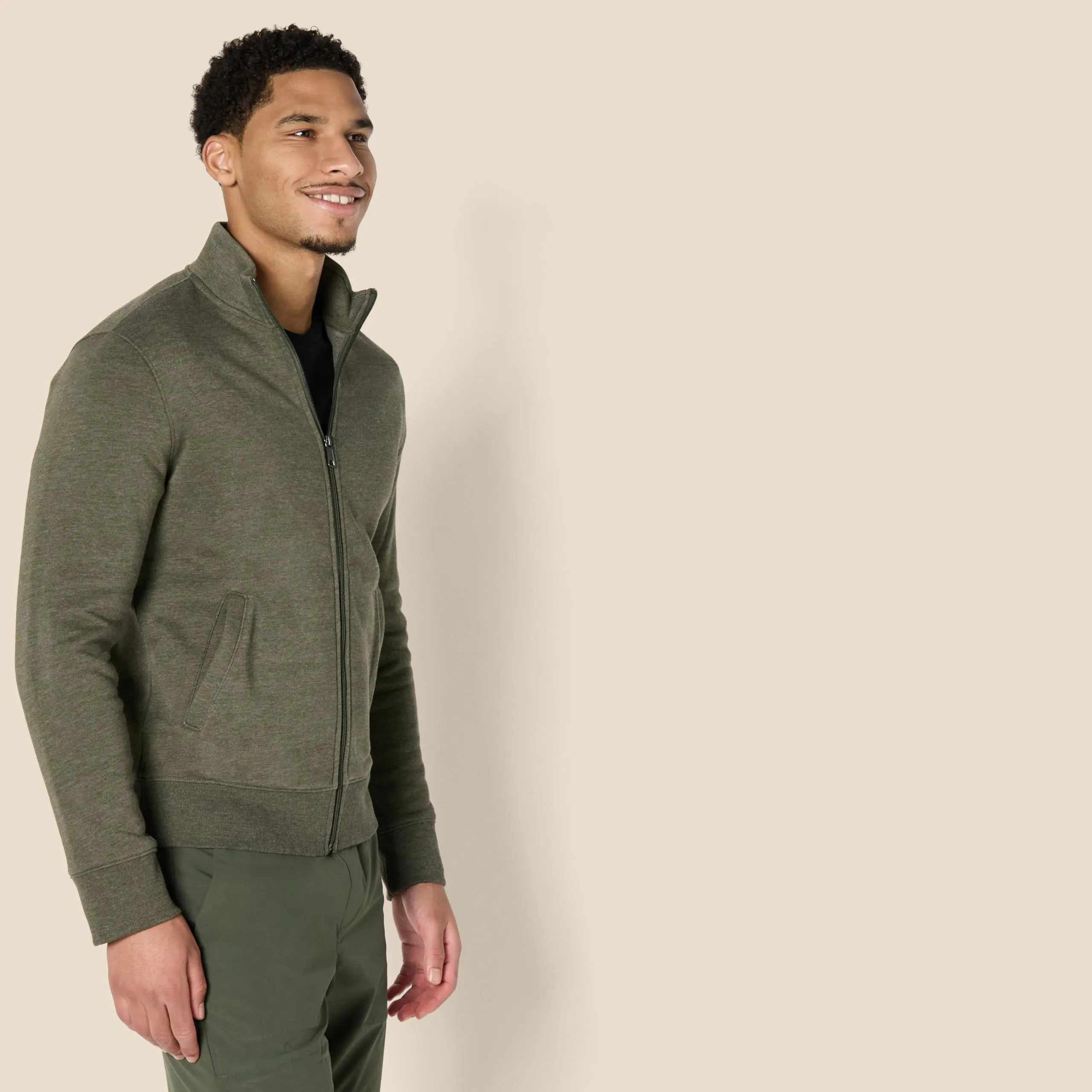 Amazon Essentials Maglione in Pile con Zip Integrale Uomo, Verde Oliva Puntinato, M - immagine 3